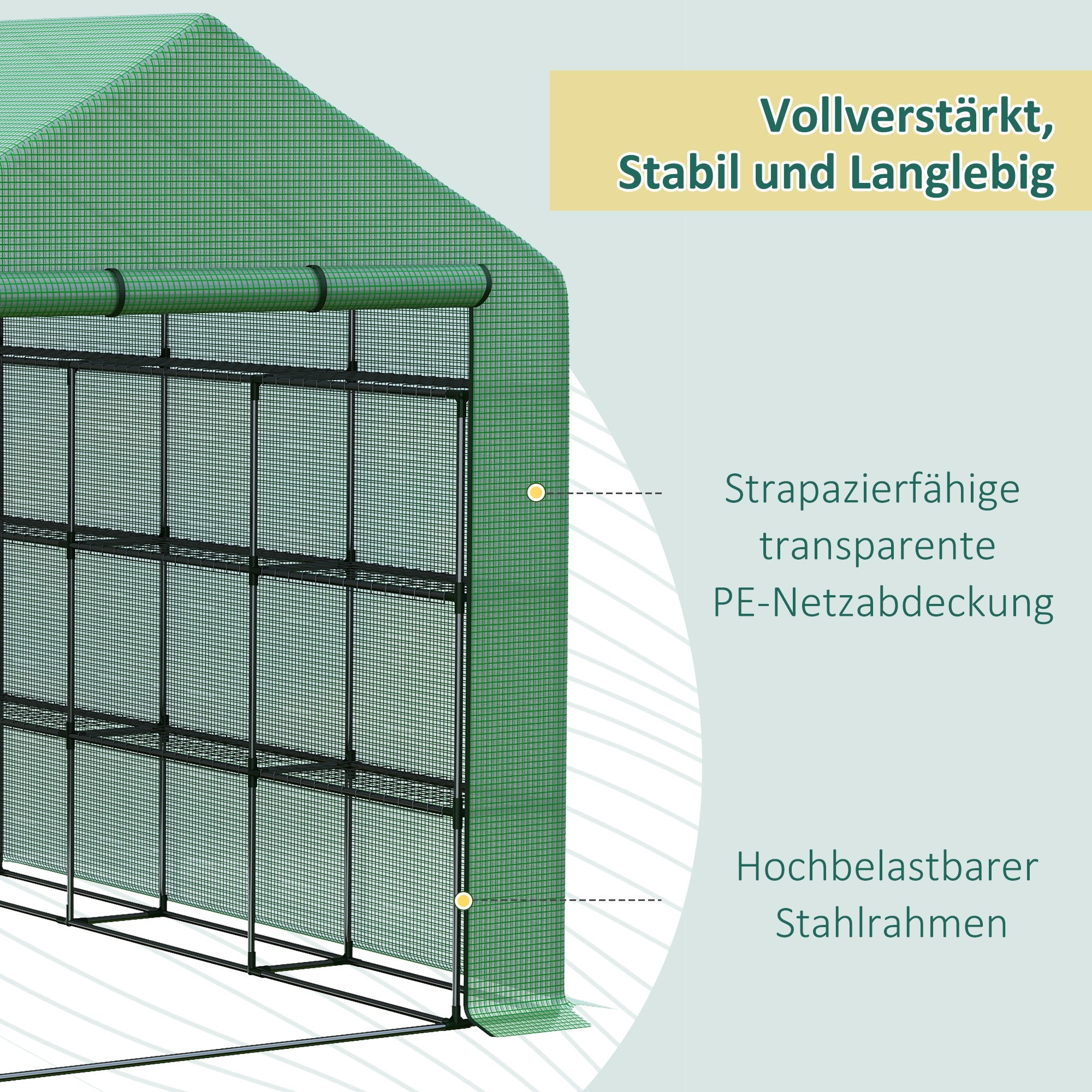 Walk-in Greenhouse with 8 Shelf Levels Tomato Greenhouse Green Steel PE Plastic 244 x 180 x 210 cm