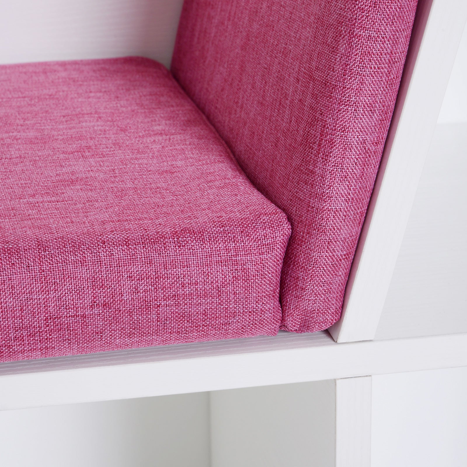 Contemporary Design 2-in-1 Bookshelf Bench 6 Compartments 3 Cushions Included 102L x 30W x 61H cm White Pink