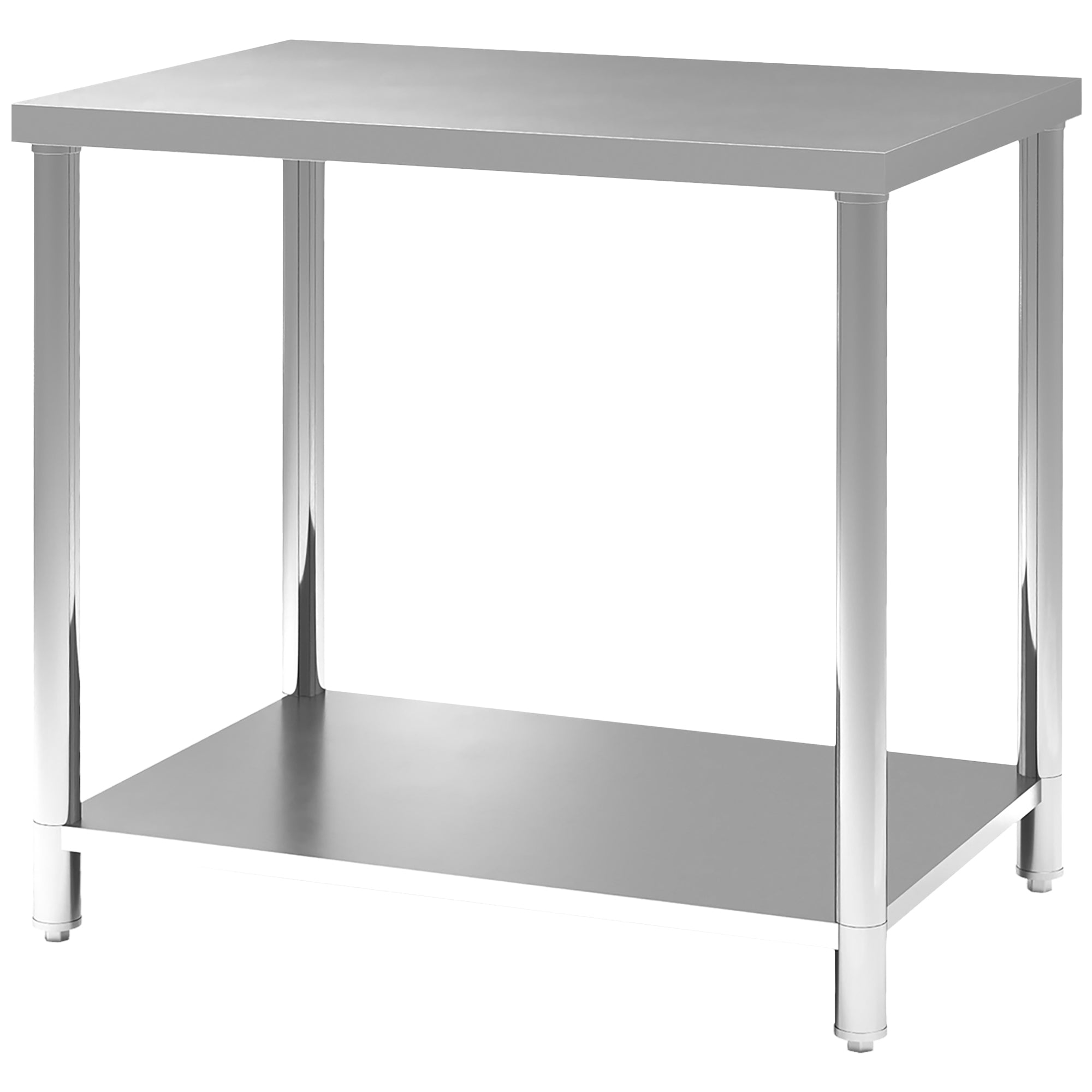 Stainless Steel Work Table Preparation Table Kitchen Table 2 Shelves, Kitchen Workbench, Garage, Garden, 90 x 60 x 86 cm, Silver
