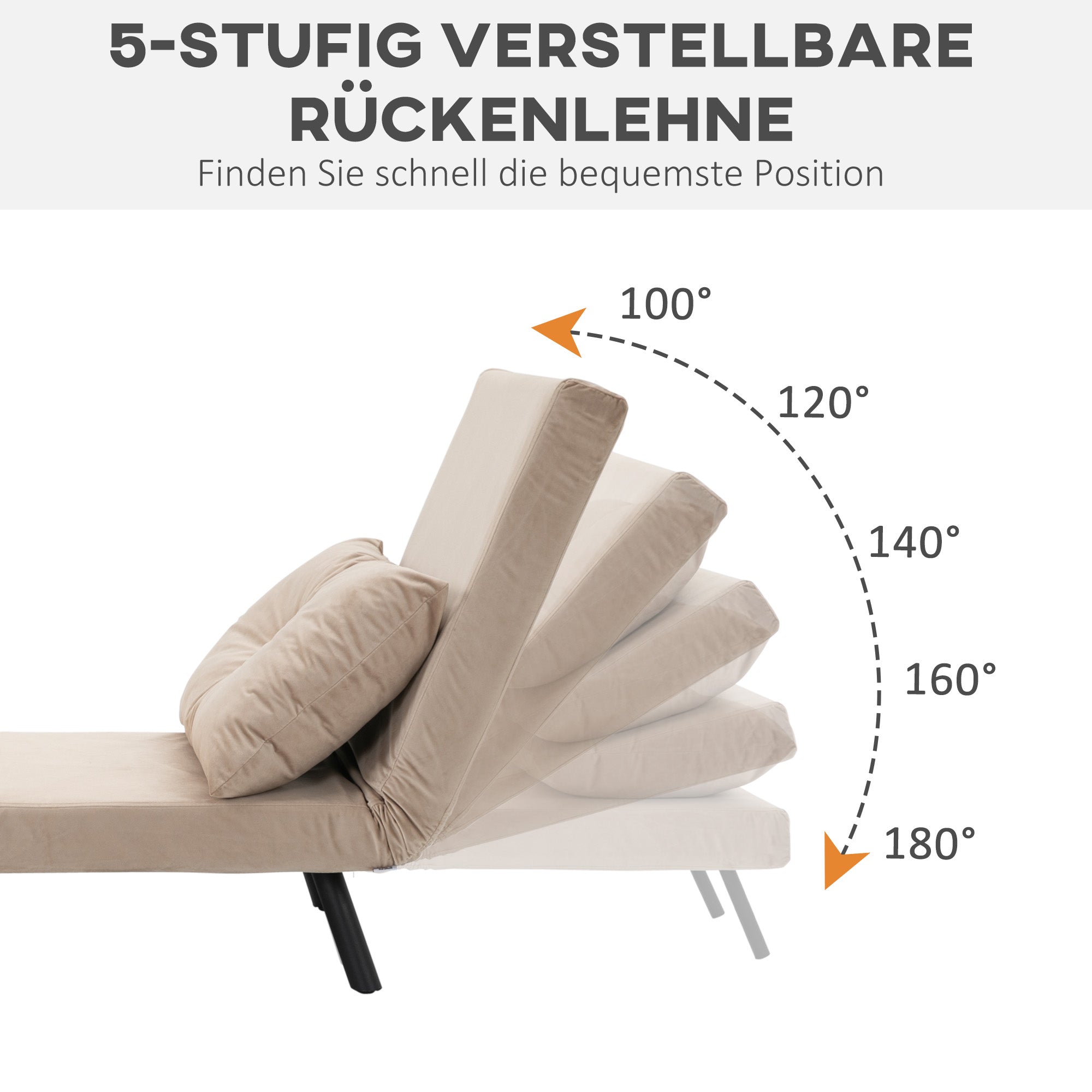 Sleeper Sofa, Folding Bed with Bed Function, Recliner with Back Cushion, Upholstered Sofa with Adjustable Backrest, Velvet Look, 63 x 73 x 81 cm, Beige