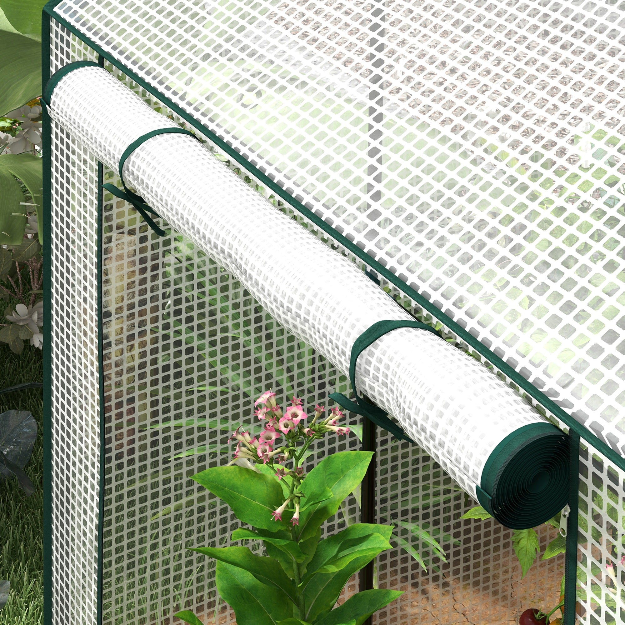 PE Garden Greenhouse, Balcony Greenhouse, Reinforced 135 g/m² Cover, Steel Frame, 2 Roll-up Zippered Doors, for Vegetables Plants Flowers, Indoor and Outdoor, 100 x 80 x 150 cm White