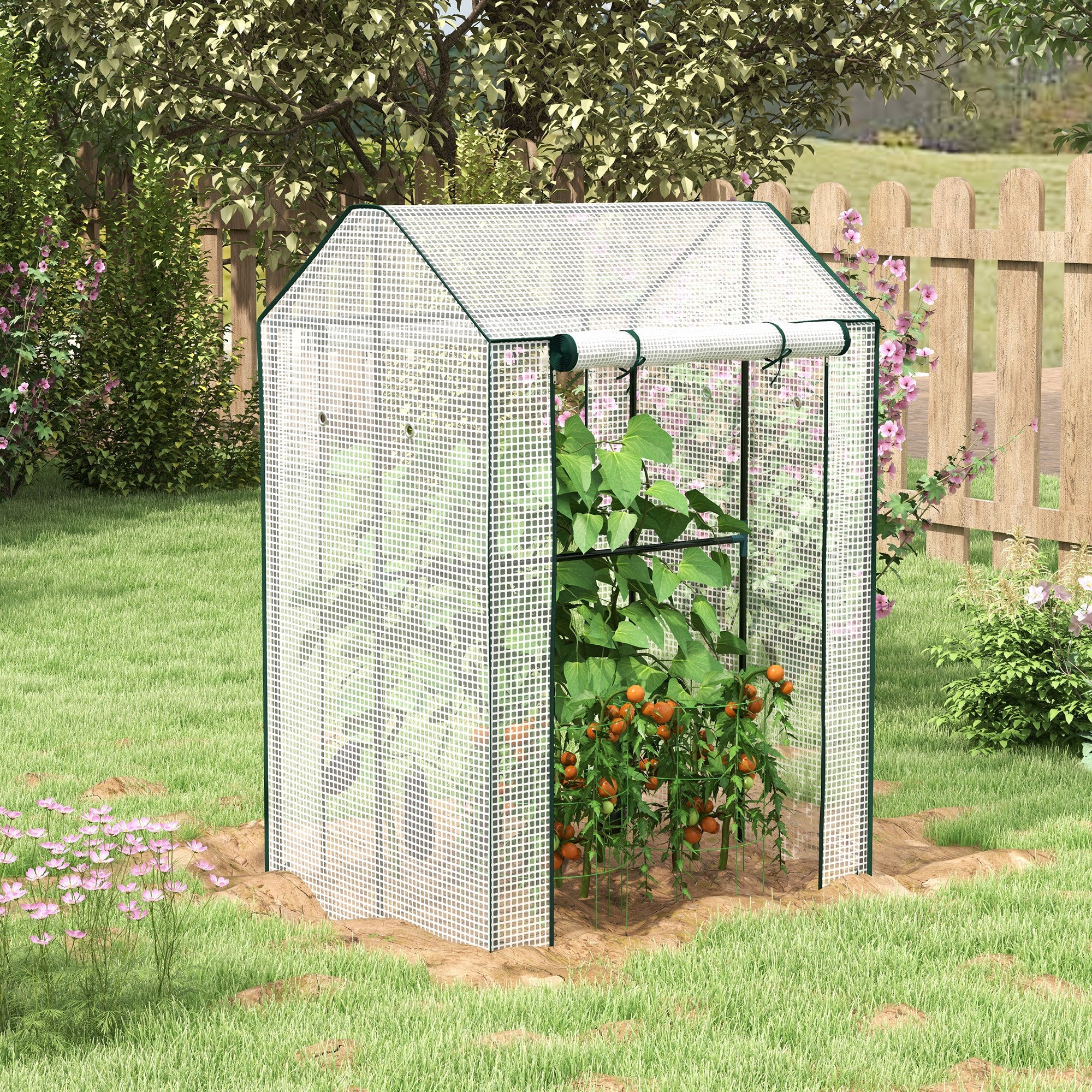 PE Garden Greenhouse, Balcony Greenhouse, Reinforced 135 g/m² Cover, Steel Frame, 2 Roll-up Zippered Doors, for Vegetables Plants Flowers, Indoor and Outdoor, 100 x 80 x 150 cm White