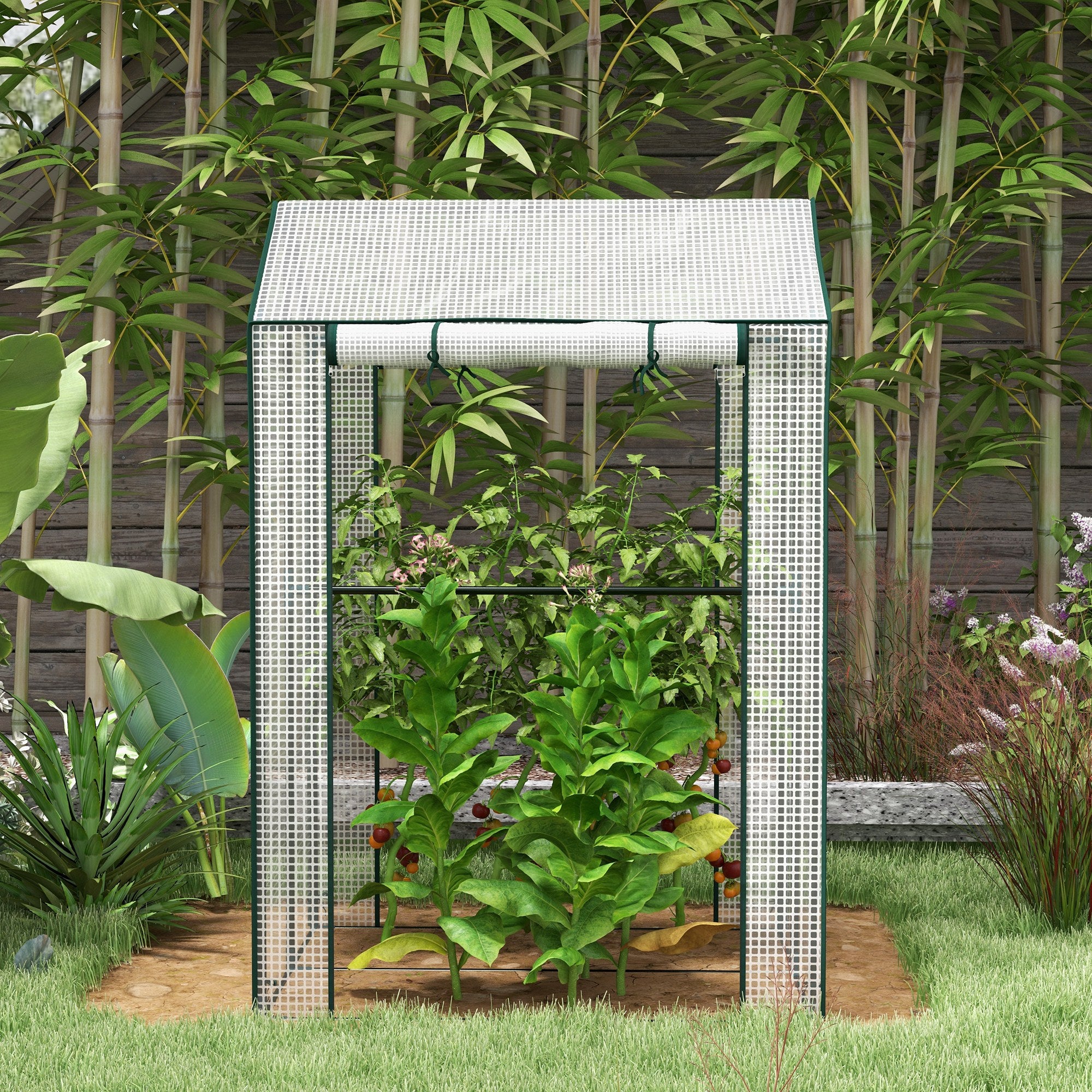 PE Garden Greenhouse, Balcony Greenhouse, Reinforced 135 g/m² Cover, Steel Frame, 2 Roll-up Zippered Doors, for Vegetables Plants Flowers, Indoor and Outdoor, 100 x 80 x 150 cm White