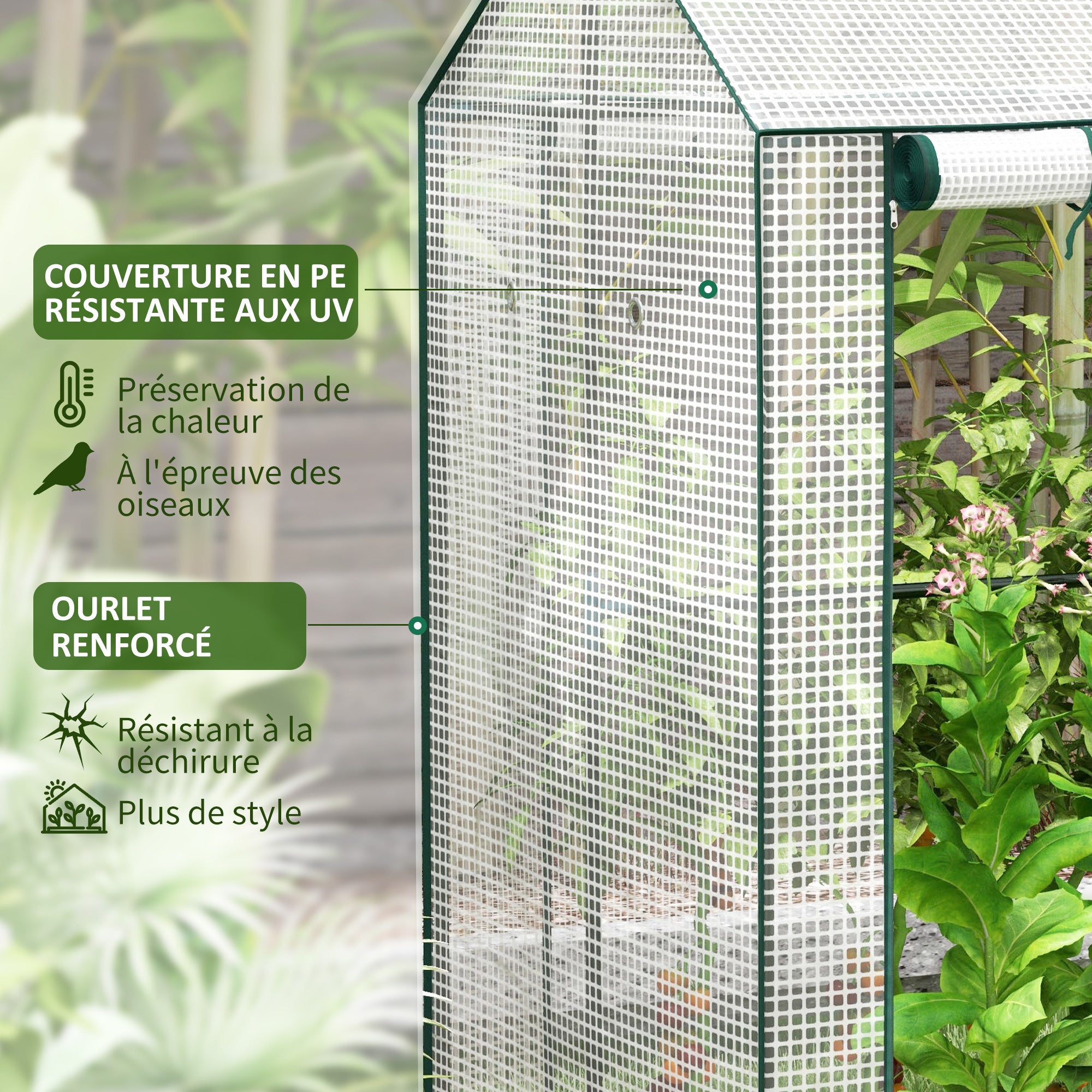 PE Garden Greenhouse, Balcony Greenhouse, Reinforced 135 g/m² Cover, Steel Frame, 2 Roll-up Zippered Doors, for Vegetables Plants Flowers, Indoor and Outdoor, 100 x 80 x 150 cm White