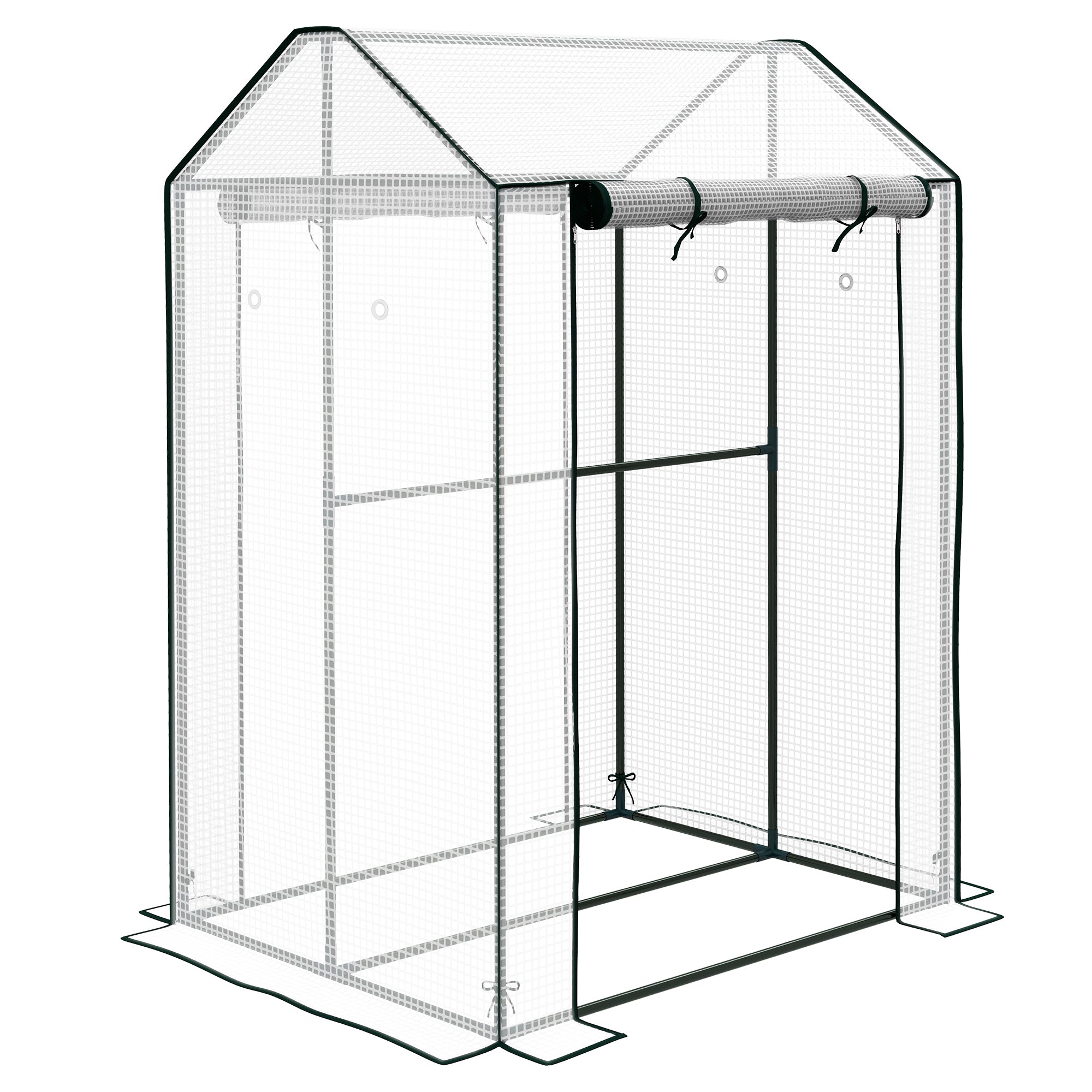 PE Garden Greenhouse, Balcony Greenhouse, Reinforced 135 g/m² Cover, Steel Frame, 2 Roll-up Zippered Doors, for Vegetables Plants Flowers, Indoor and Outdoor, 100 x 80 x 150 cm White