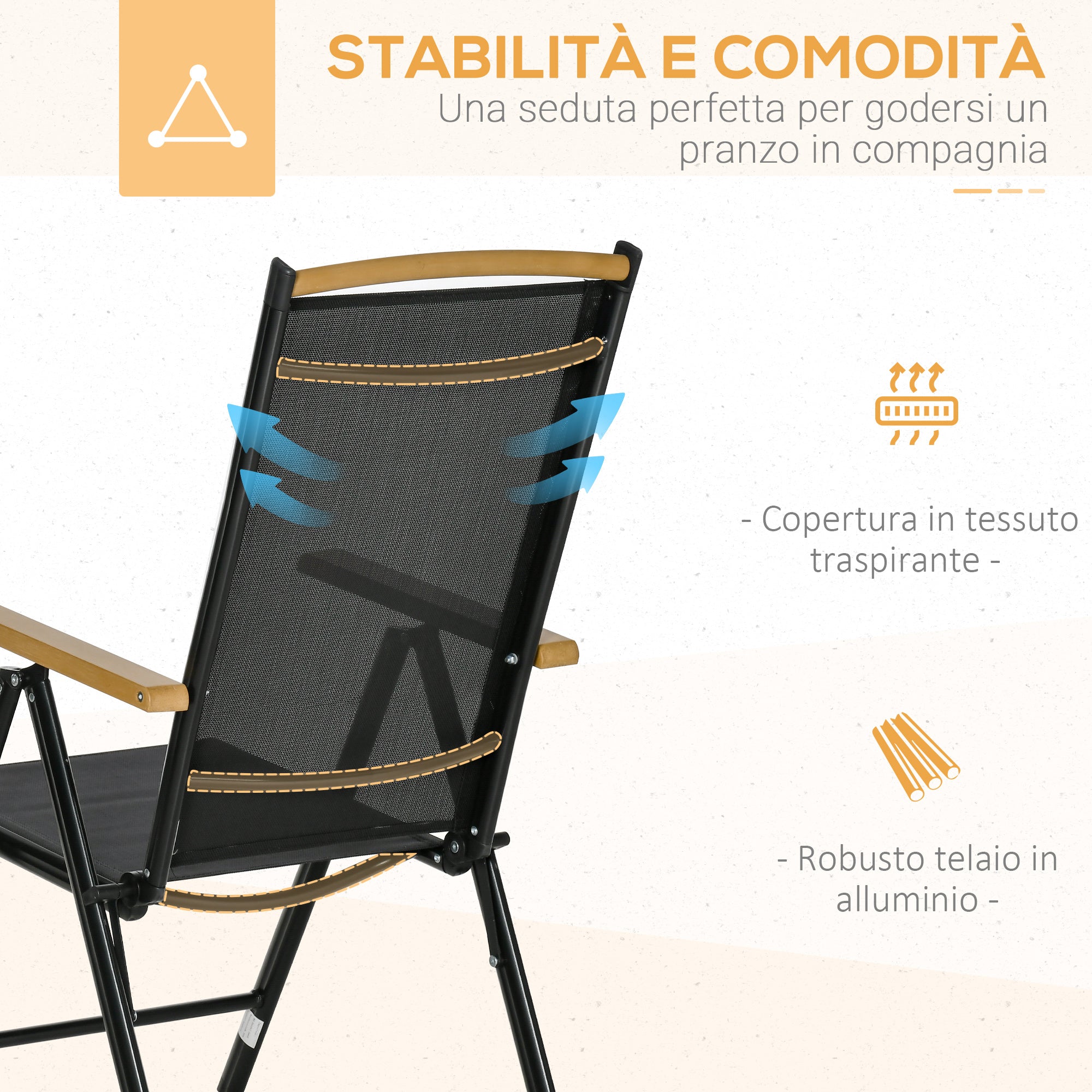 Table with 6 Foldable and Adjustable Garden Chairs in Texteline, 7-Piece Garden Furniture Set with Rectangular Table, Black
