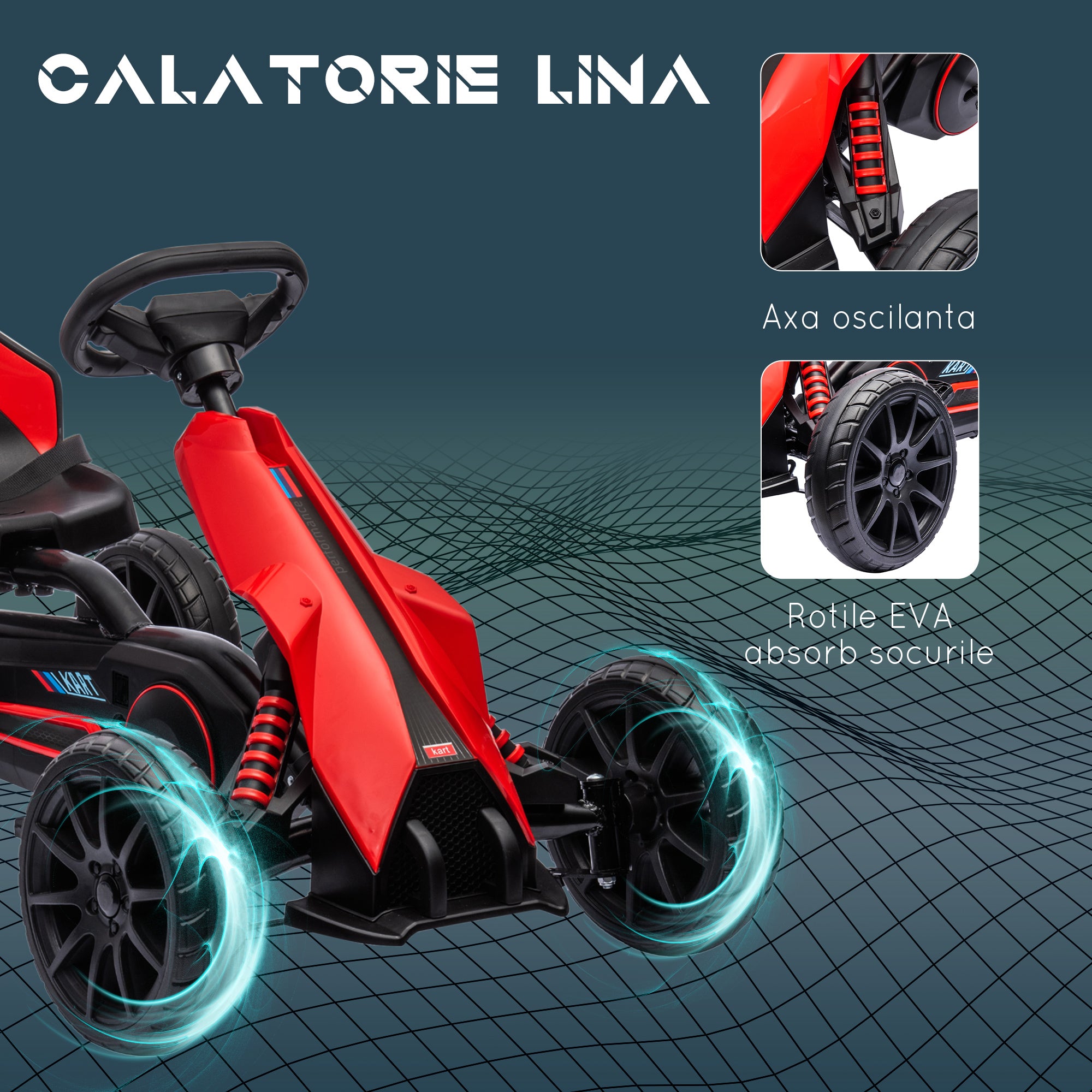 Go-Kart Pedal Car with Hand Brake, Adjustable Seat, Forward and Reverse Gears, Pedal Vehicle with EVA Wheels, Pedal, Kid's Kettcar for Children 3-8 Years Old Red