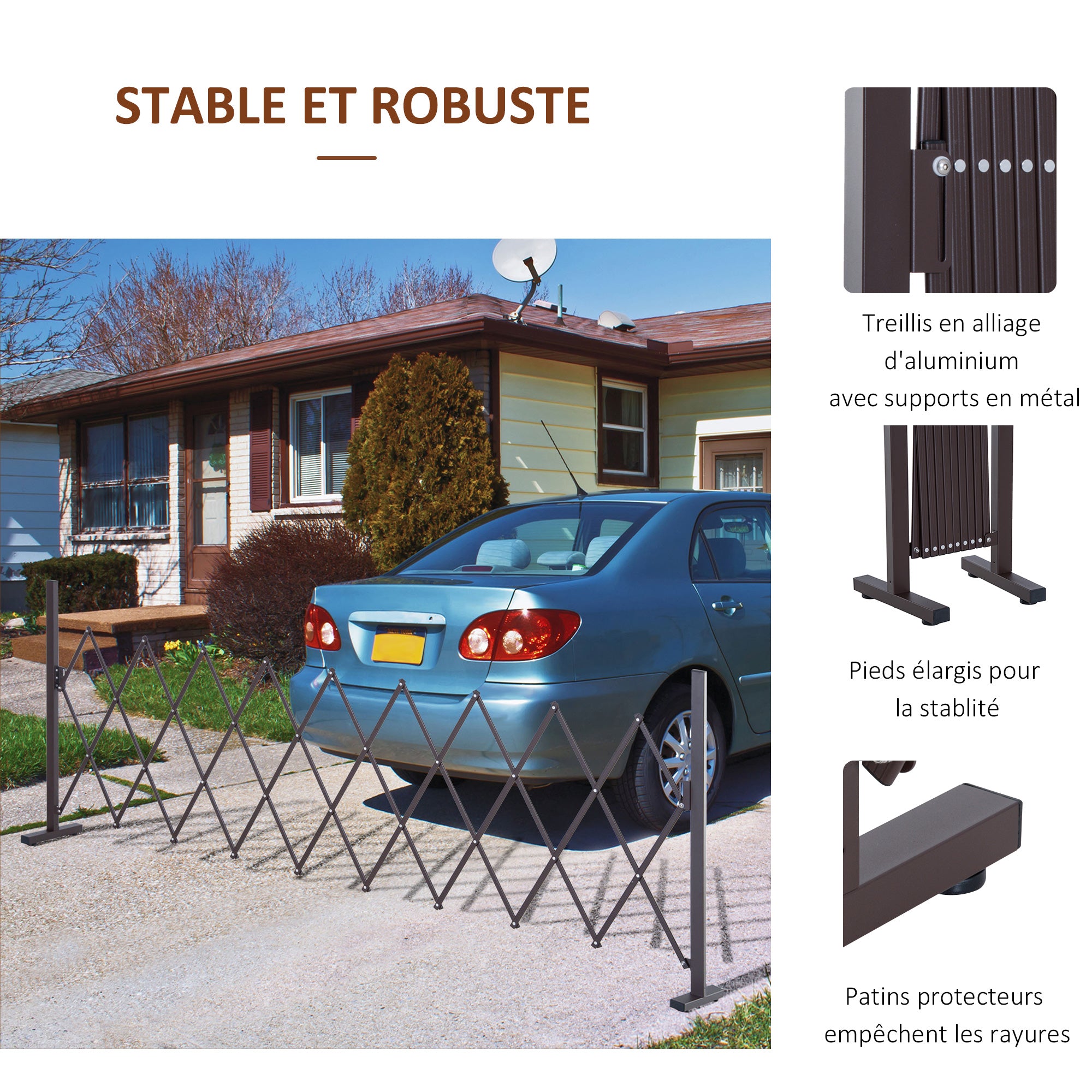 Retractable Extendable Barrier Security Gate 250L x 31W x 104H cm Aluminum Metal Chocolate