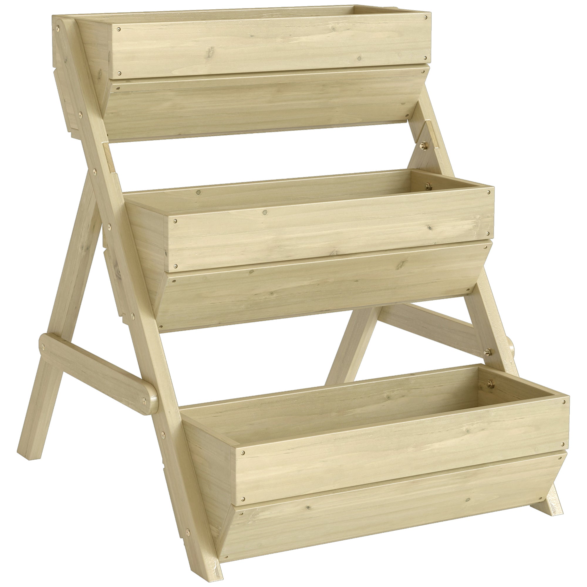 Vertical 3-Tier Wooden Raised Planter Box with 3 Planting Tubs, Drainage Holes – Flower & Herb Staircase for Terrace, Balcony, Garden, 25.6 x 29.5 x 29.9 in, Green