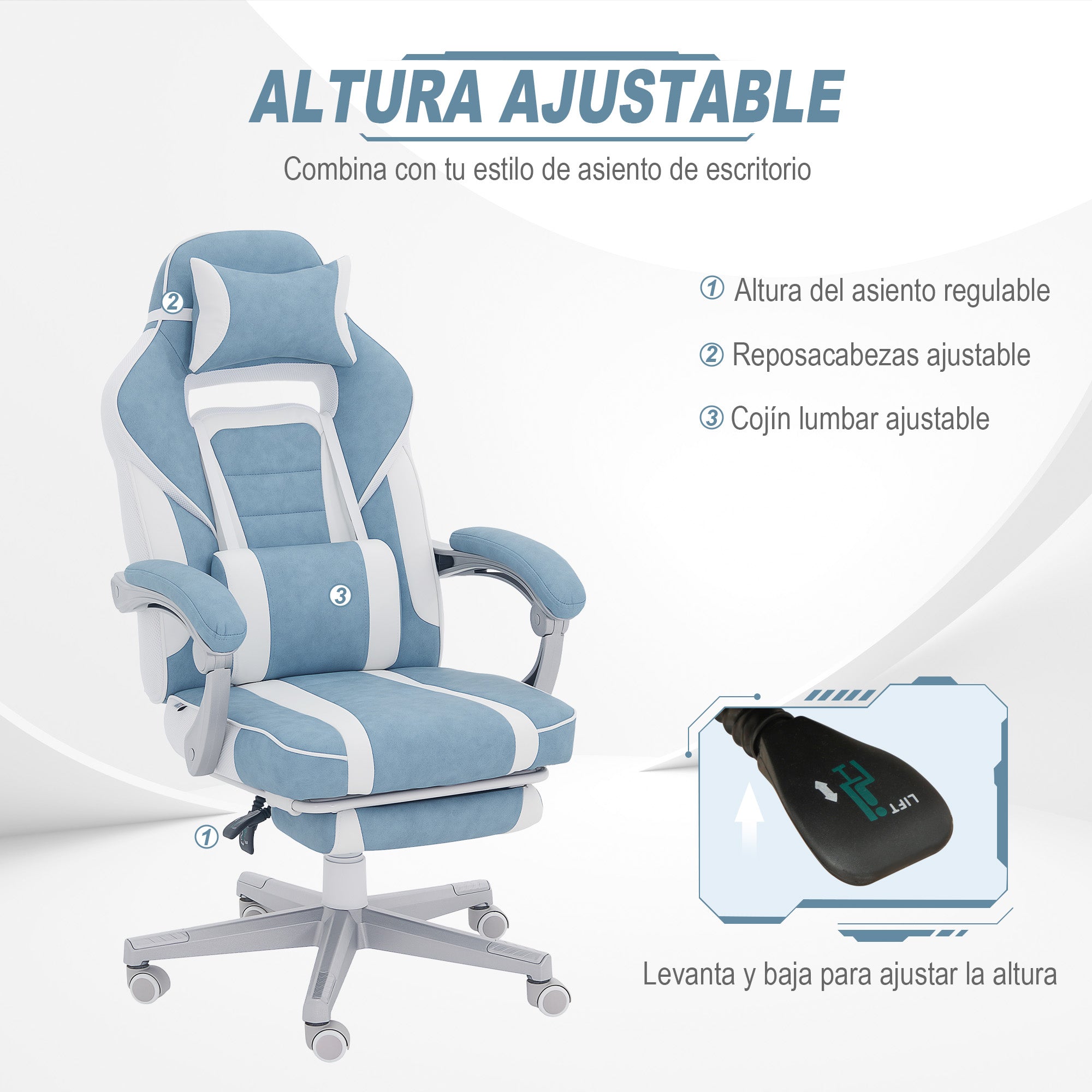 Gaming Chair Reclining Gamer Chair with Adjustable Height Retractable Footrest Lumbar Support and Detachable Headrest Office Chair Blue