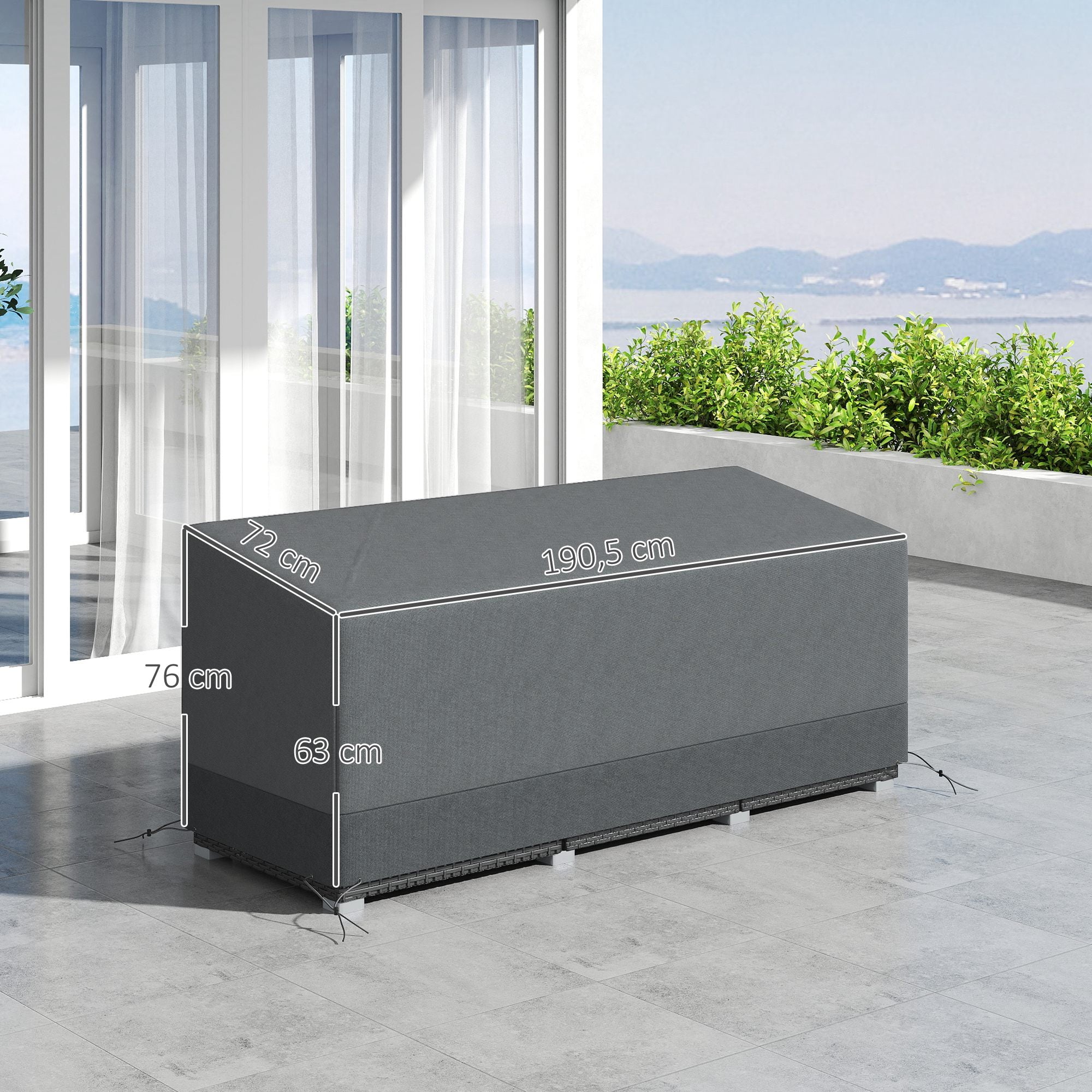 Waterproof Winter Patio Furniture Cover — Windproof, UV-Resistant 600D Oxford Tarp for Terrace Furniture, 75 x 28.3 x 24.8–29.9 in, Light Gray