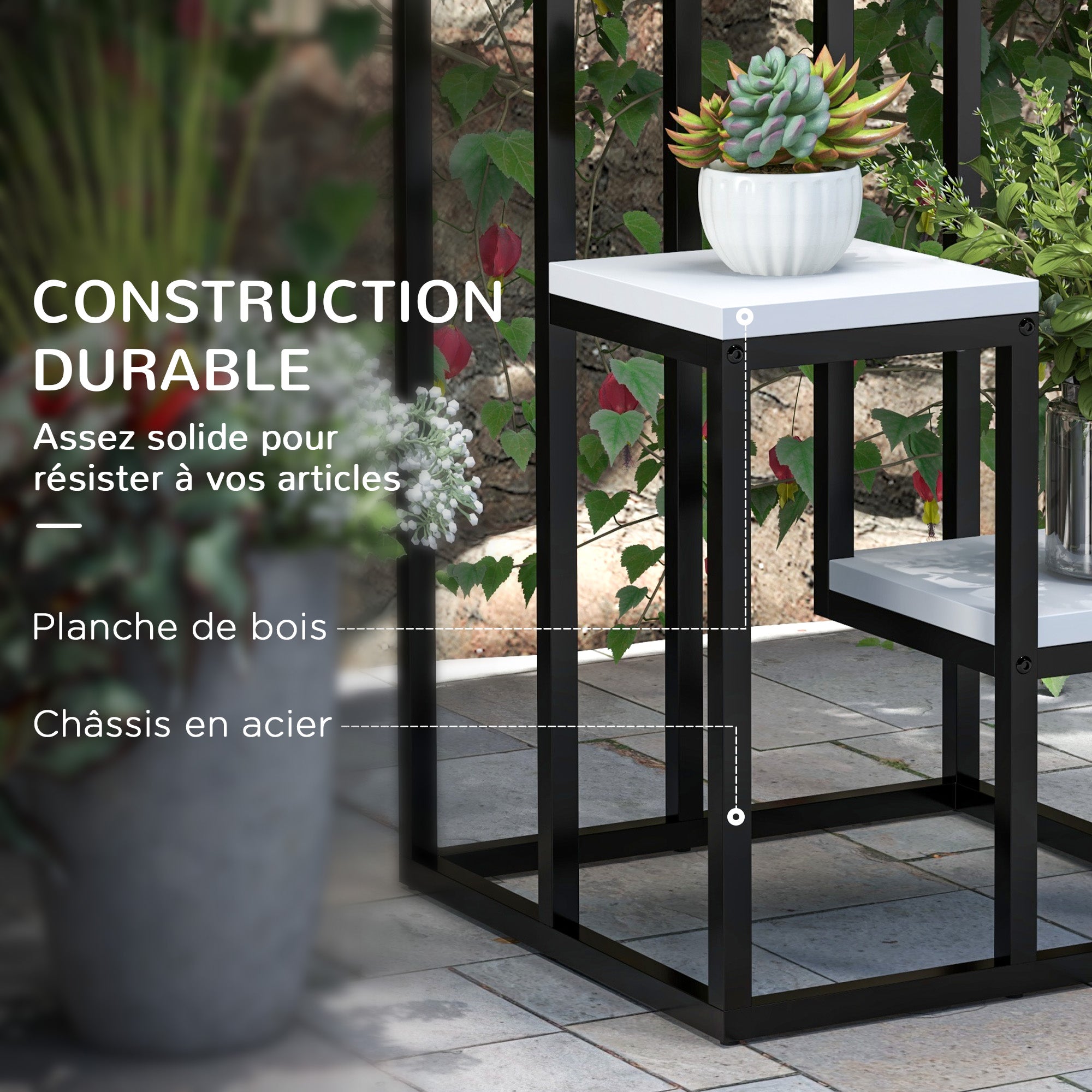 Plant Stand Flower Shelf 4 Shelves Different Heights Steel Structure - 34 x 34 x 66 cm