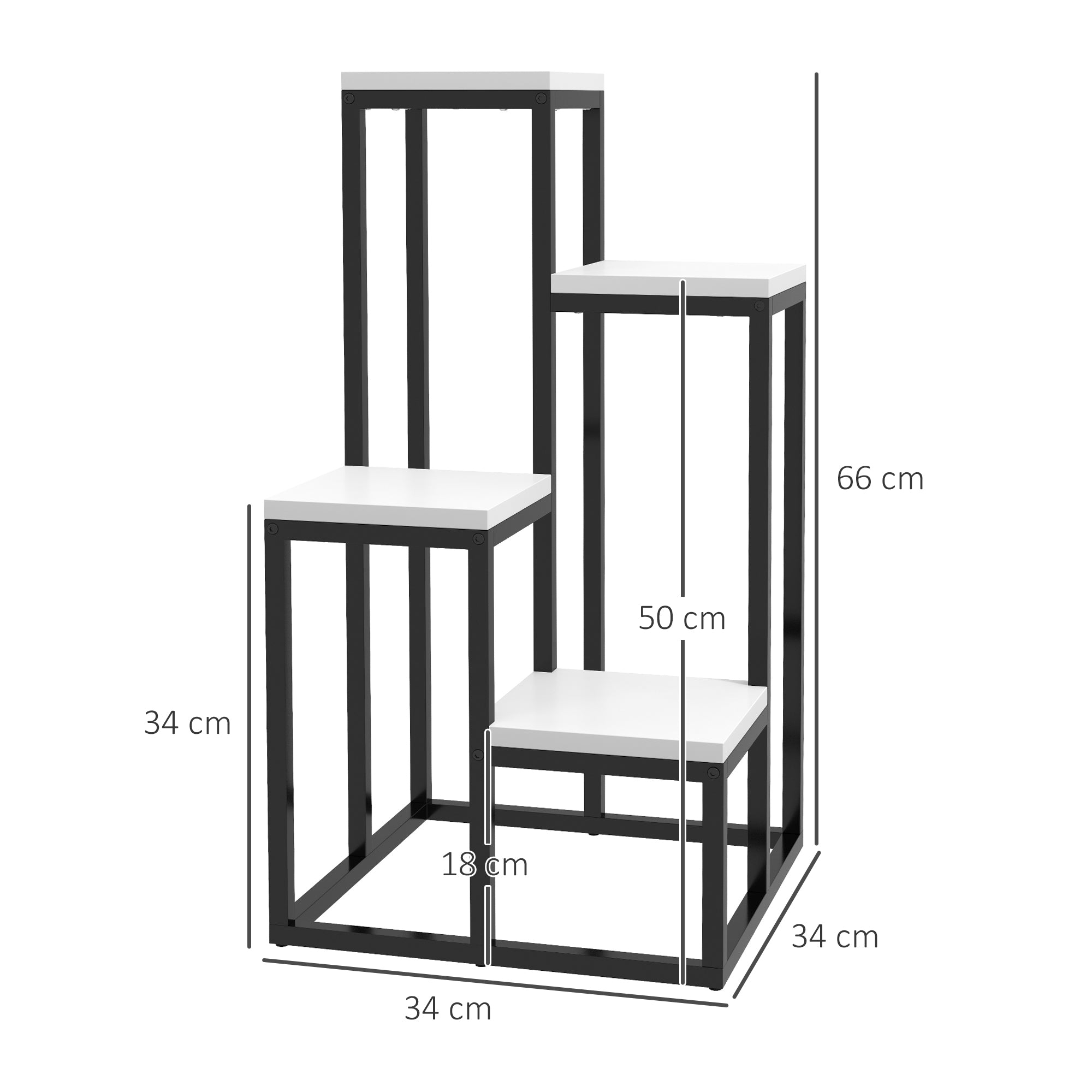Plant Stand Flower Shelf 4 Shelves Different Heights Steel Structure - 34 x 34 x 66 cm