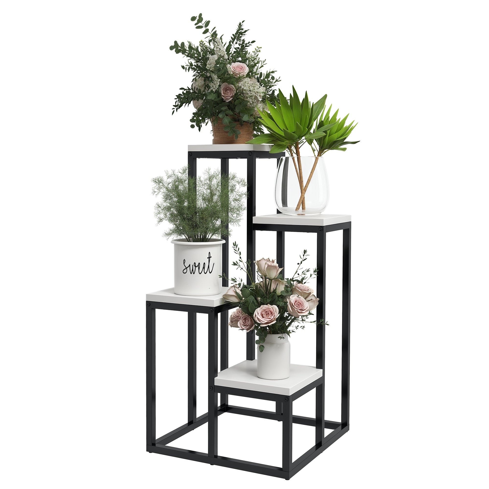 Plant Stand Flower Shelf 4 Shelves Different Heights Steel Structure - 34 x 34 x 66 cm