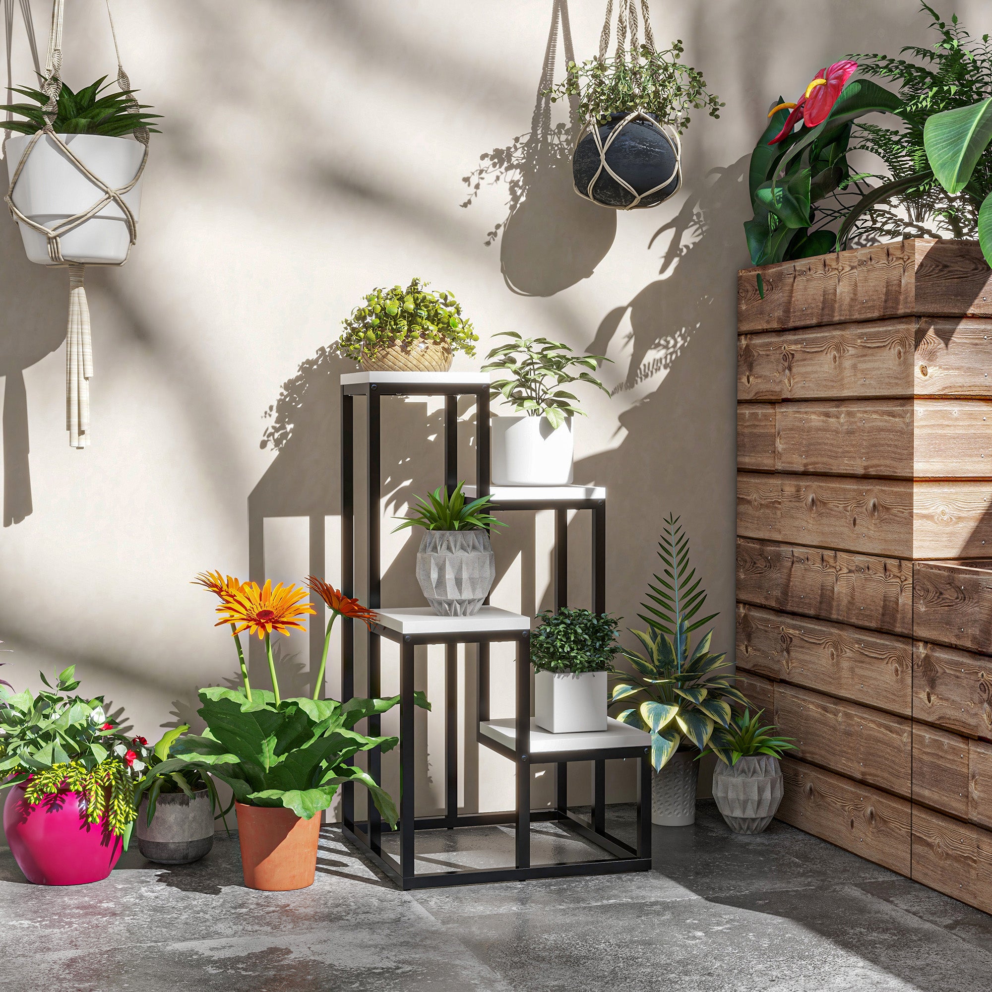 Plant Stand Flower Shelf 4 Shelves Different Heights Steel Structure - 34 x 34 x 66 cm