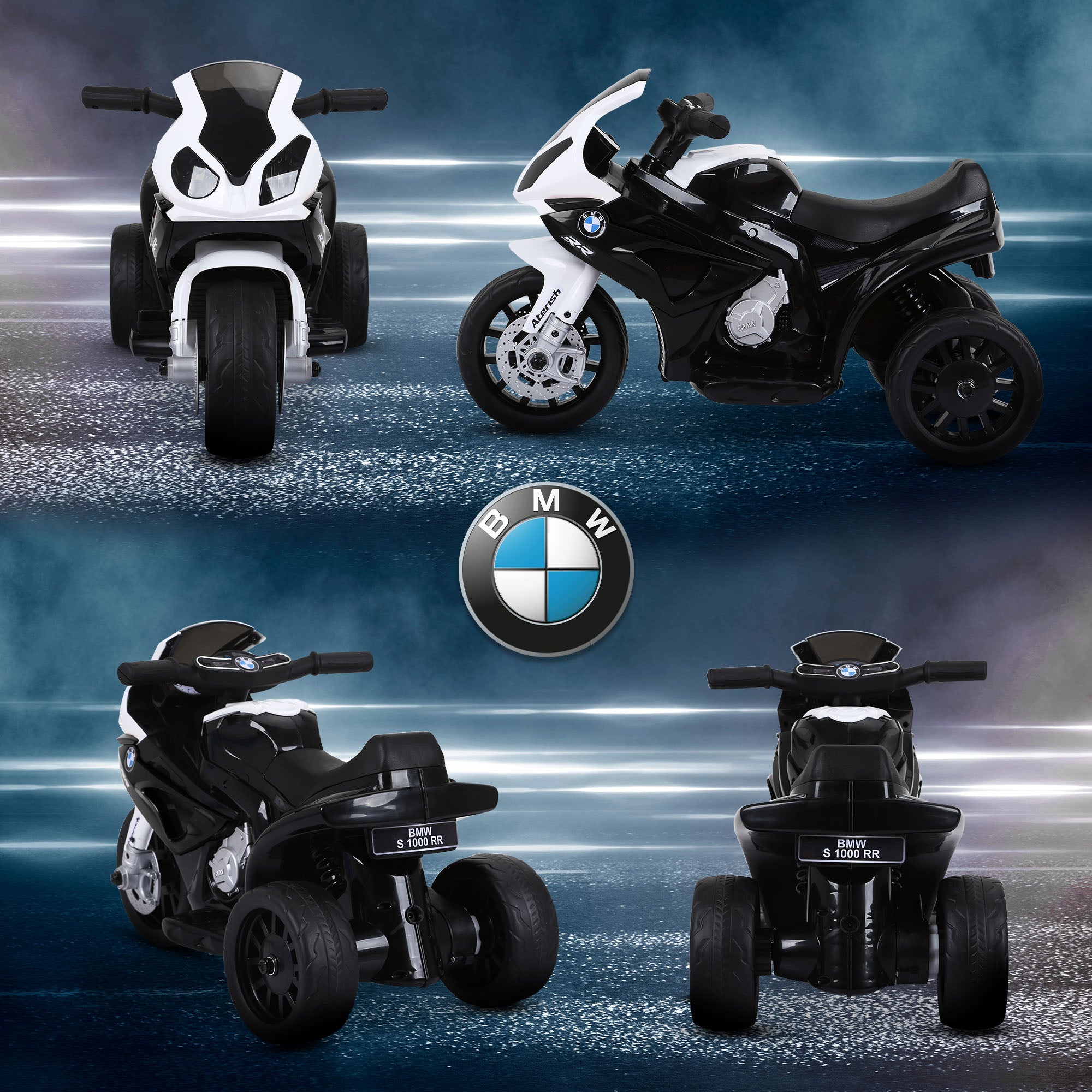 Electric Kids Motorcycle BMW S1000RR Electric Motorcycle with Music, Headlights, Kids Electric Motorcycle for Children 18-36 Months Black