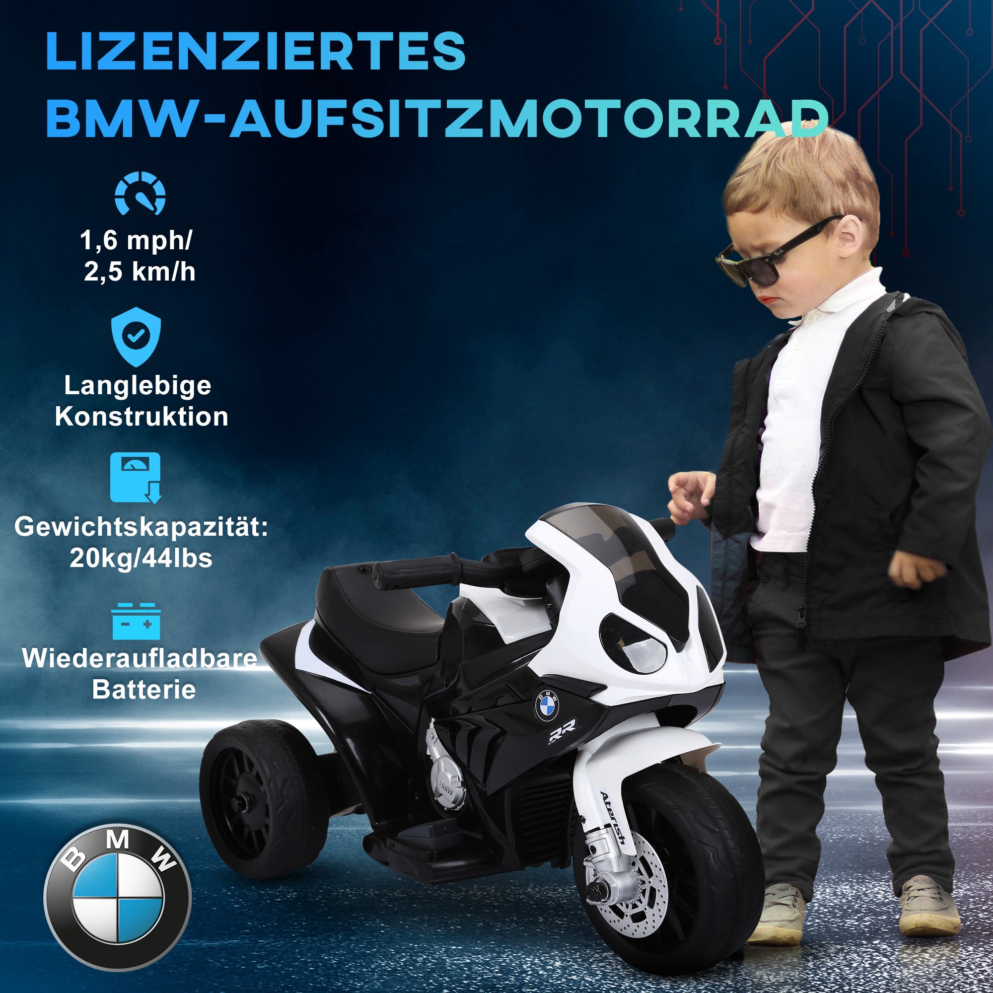 Electric Kids Motorcycle BMW S1000RR Electric Motorcycle with Music, Headlights, Kids Electric Motorcycle for Children 18-36 Months Black