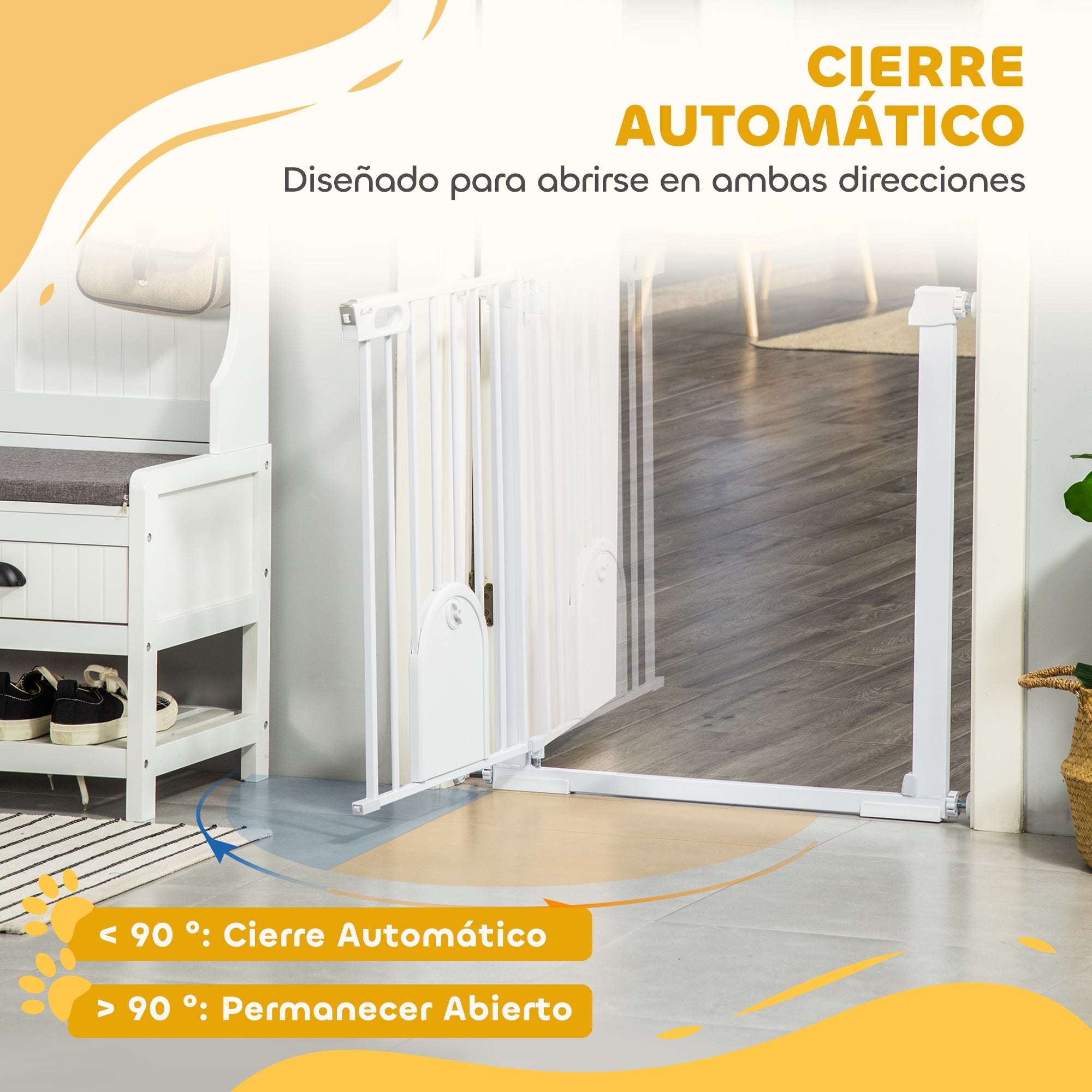 Dog Pet Safety Gate 75-103 cm for Stairs and Doors with 2 Extensions Automatic Lock and Double Lock System White