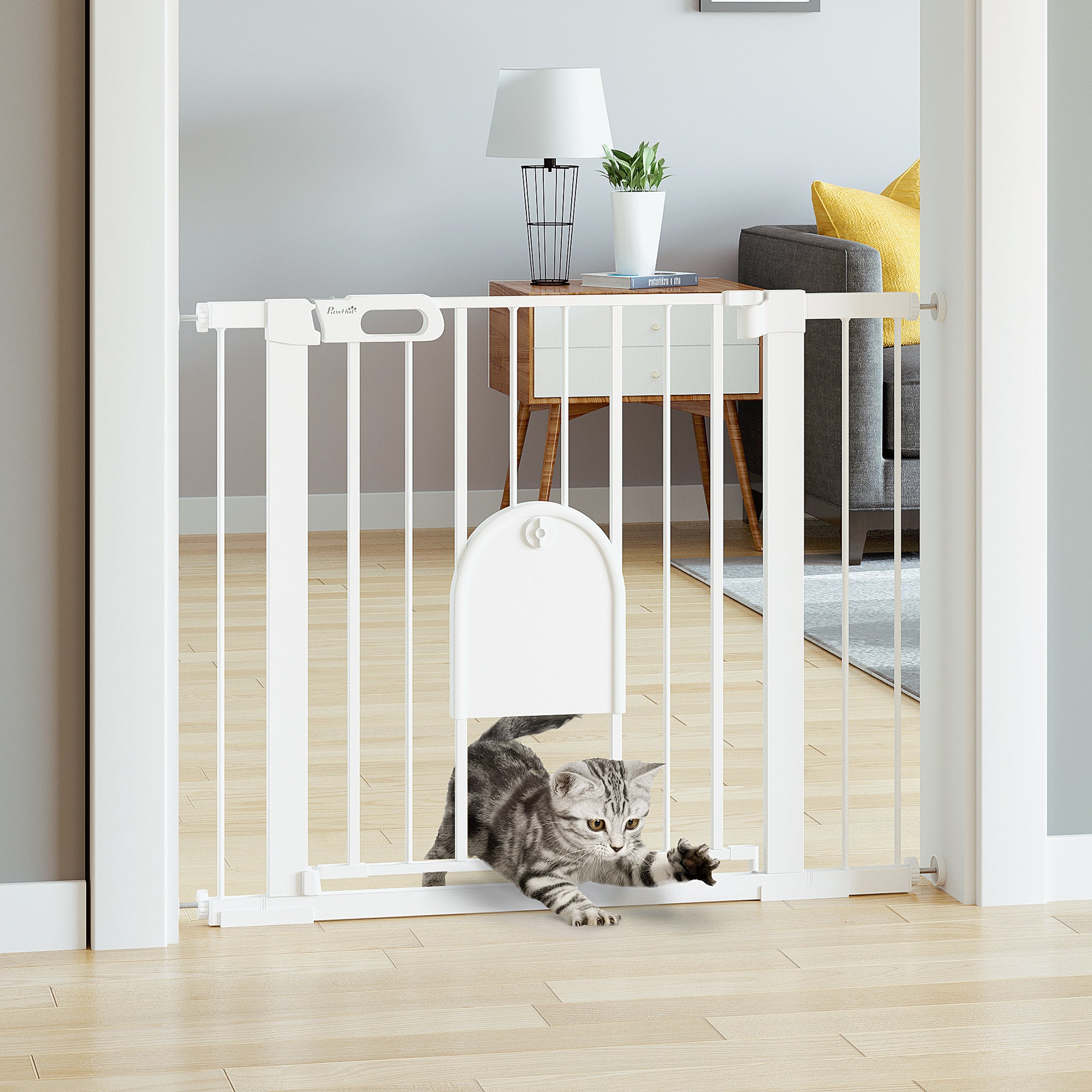 Dog Pet Safety Gate 75-103 cm for Stairs and Doors with 2 Extensions Automatic Lock and Double Lock System White