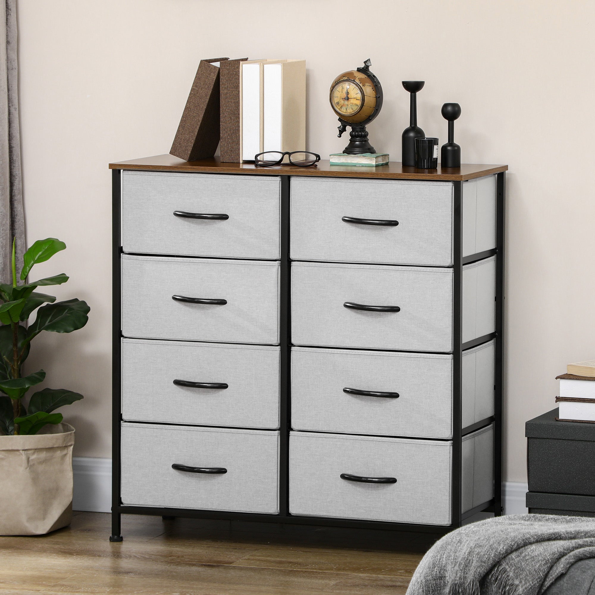 Chest of Drawers Sideboard with 8 Foldable Fabric Drawers, Drawer Cabinet with Worktop, Handle, Multi-Purpose Cabinet with Anti-Tip Device, for Living Room Bedroom, Gray