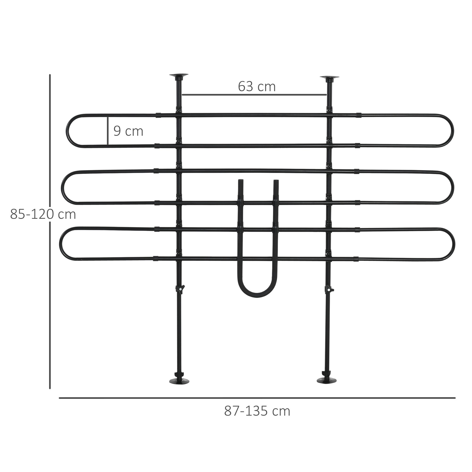 Adjustable Car Divider for Dogs Width and Height 87-135 x 85-120 cm Universal Steel Protective Grid for Car Trunk Luggage Black