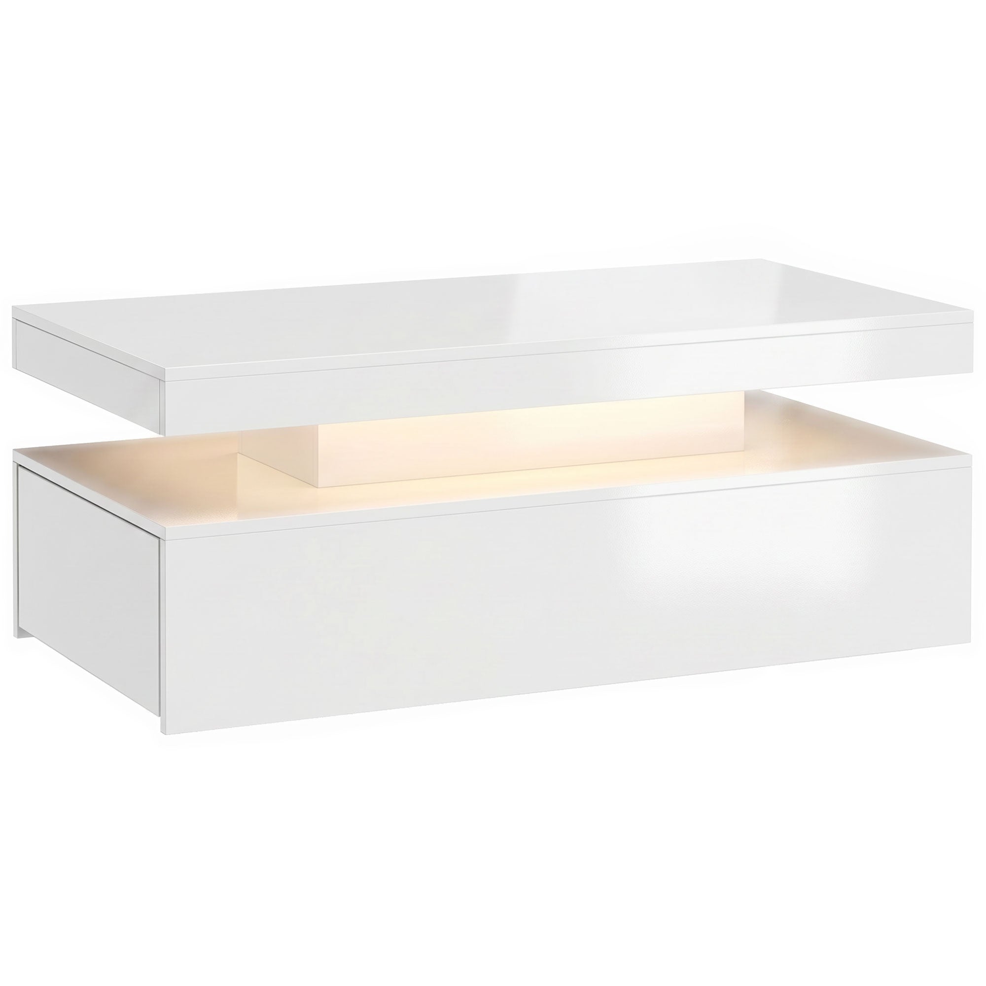Coffee Table, High-Gloss White with Dimmable RGB LED Strip, App Control, 2 Drawers, Music Sync & Timer, Modern Side Table 39.4 x 19.7 x 15.7 in (100 x 50 x 40 cm)
