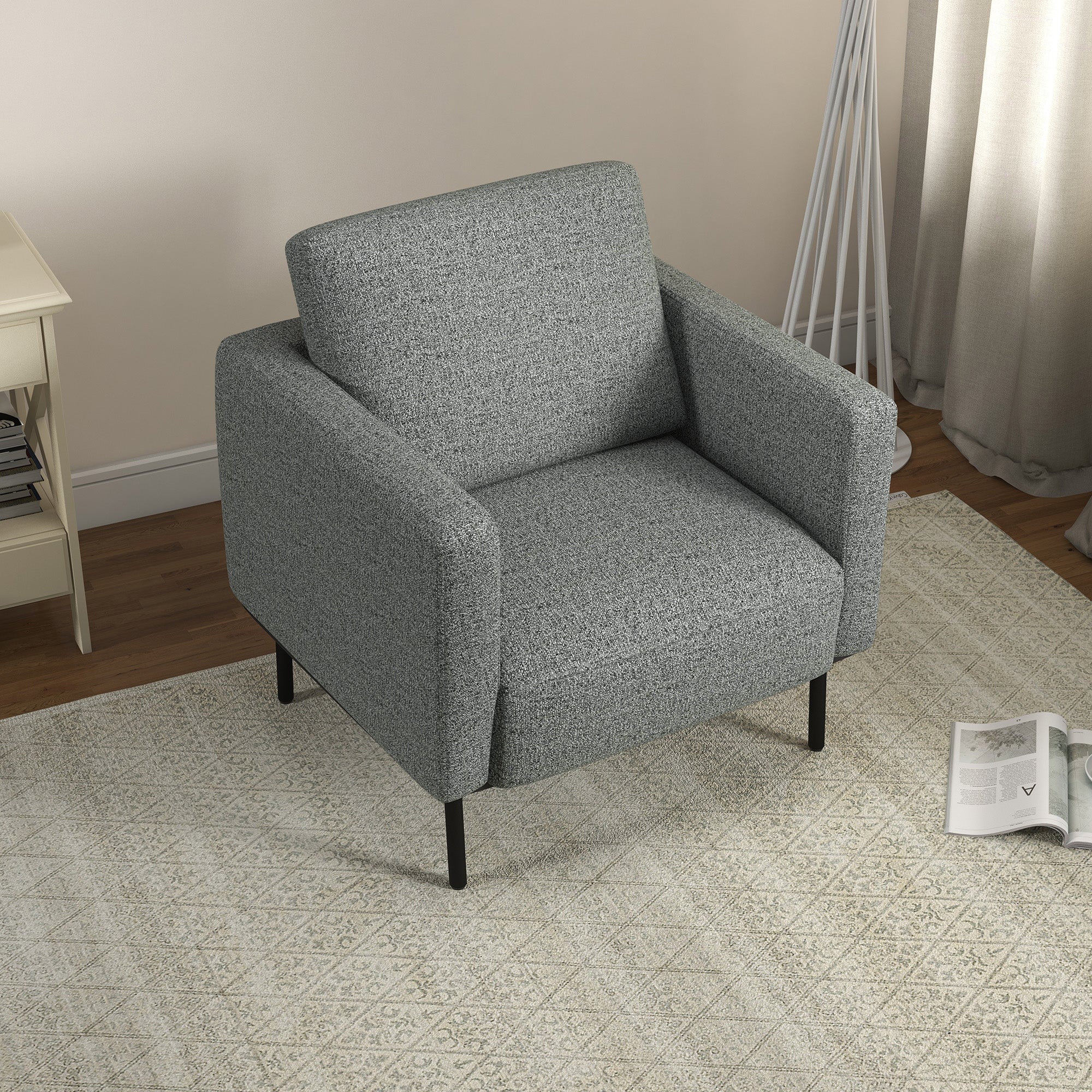 Fabric Lounge Chair 1-Seater Fabric Upholstered Armchair with Steel Legs Comfortable Chair for Living Room Bedroom Living Room Office Interior 79 x 76 x 65 cm Gray Black