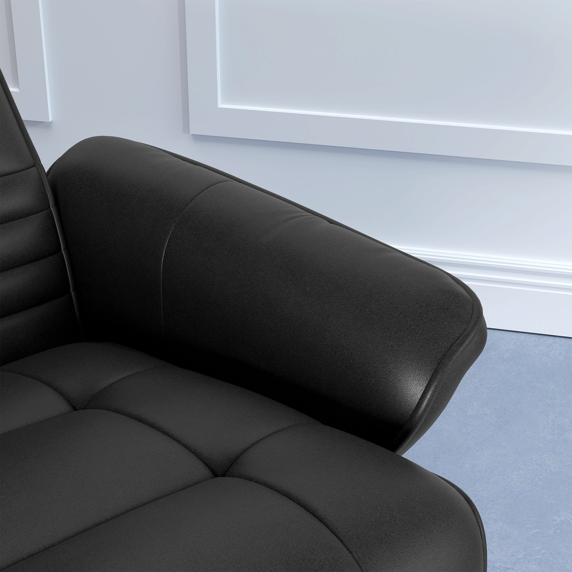 Recliner Chair with Footrest, 360° Swivel TV Reclining Chair with Upholstered Microfiber Look for Living Room, Black