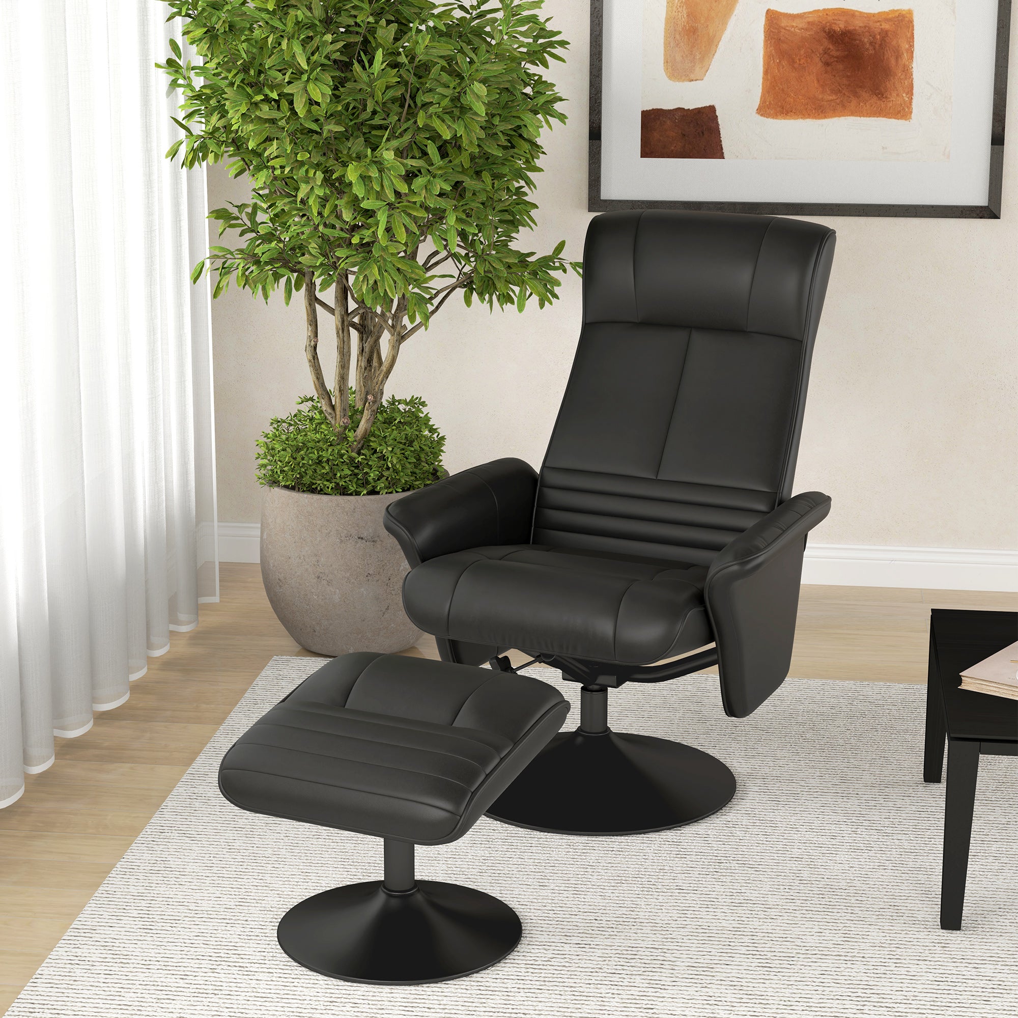 Recliner Chair with Footrest, 360° Swivel TV Reclining Chair with Upholstered Microfiber Look for Living Room, Black