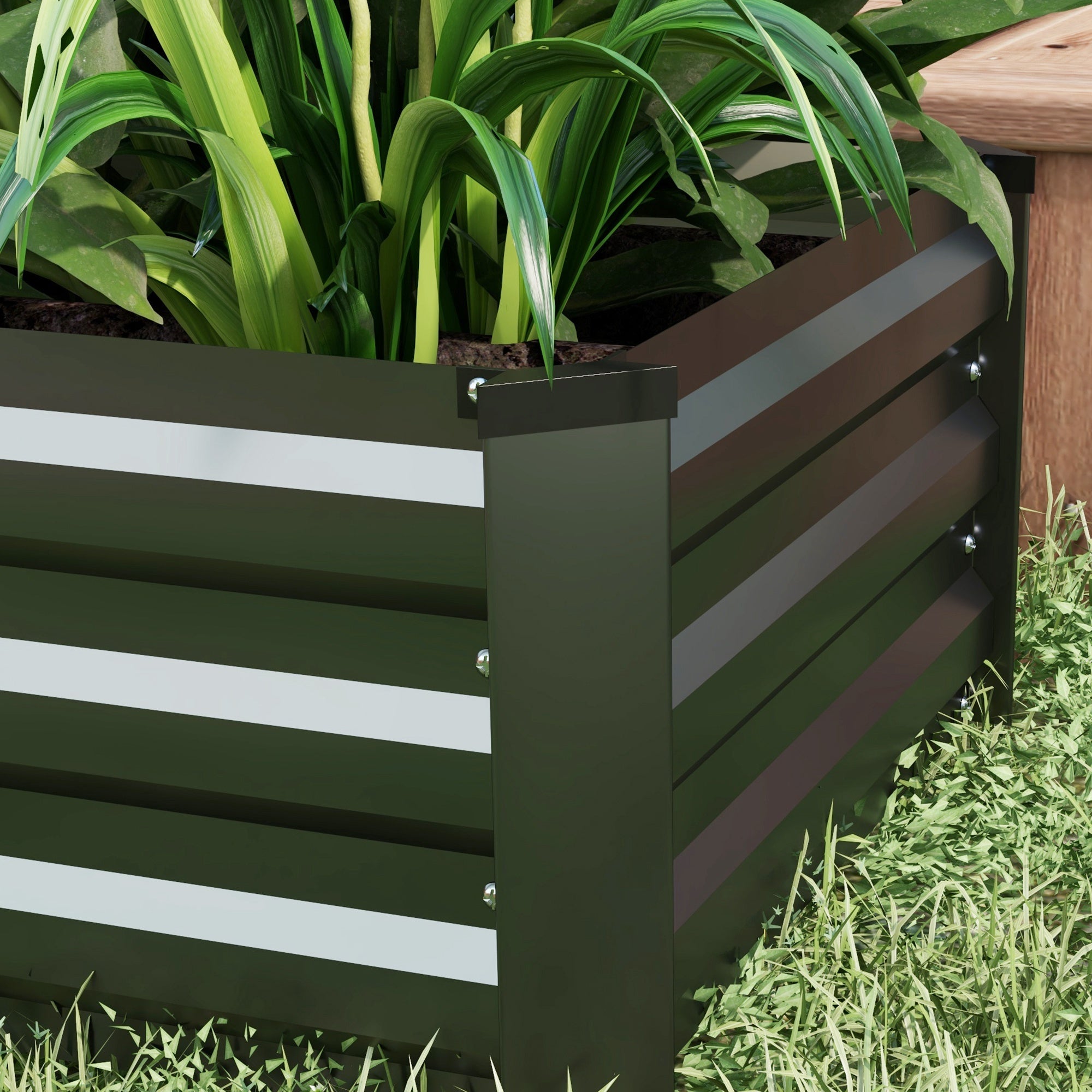 Set of 2 Rectangular Steel Outdoor Planters Urban Garden for Crops Plants Flowers for Patio Garden 100x60x30 cm Dark Grey