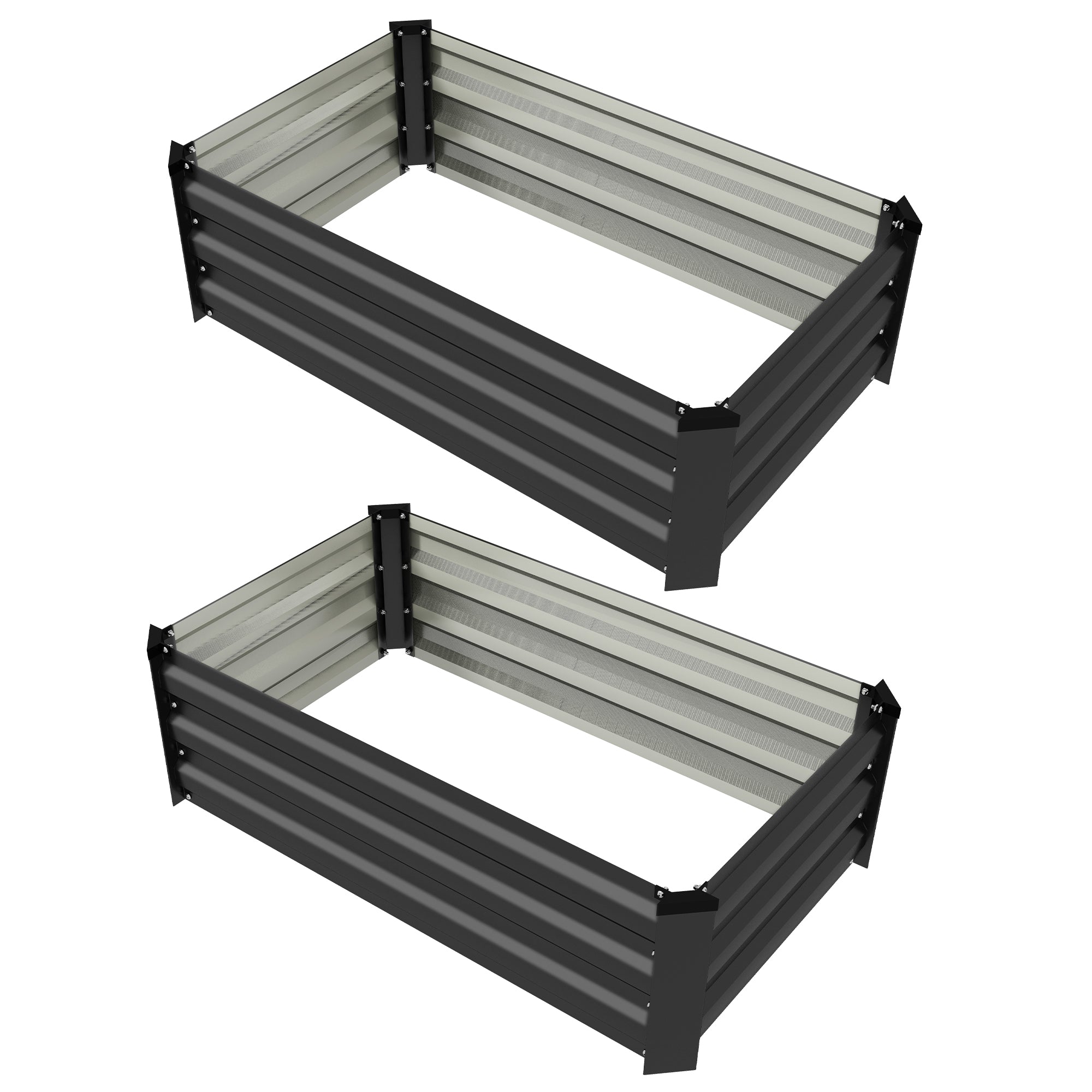 Set of 2 Rectangular Steel Outdoor Planters Urban Garden for Crops Plants Flowers for Patio Garden 100x60x30 cm Dark Grey