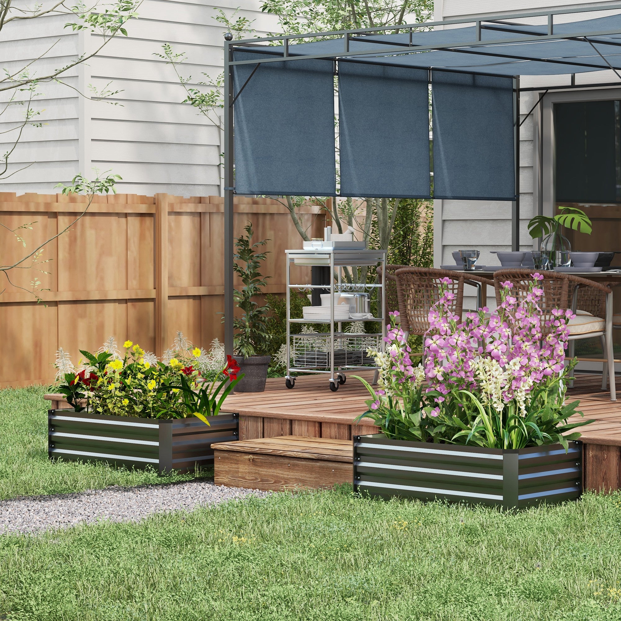 Set of 2 Rectangular Steel Outdoor Planters Urban Garden for Crops Plants Flowers for Patio Garden 100x60x30 cm Dark Grey