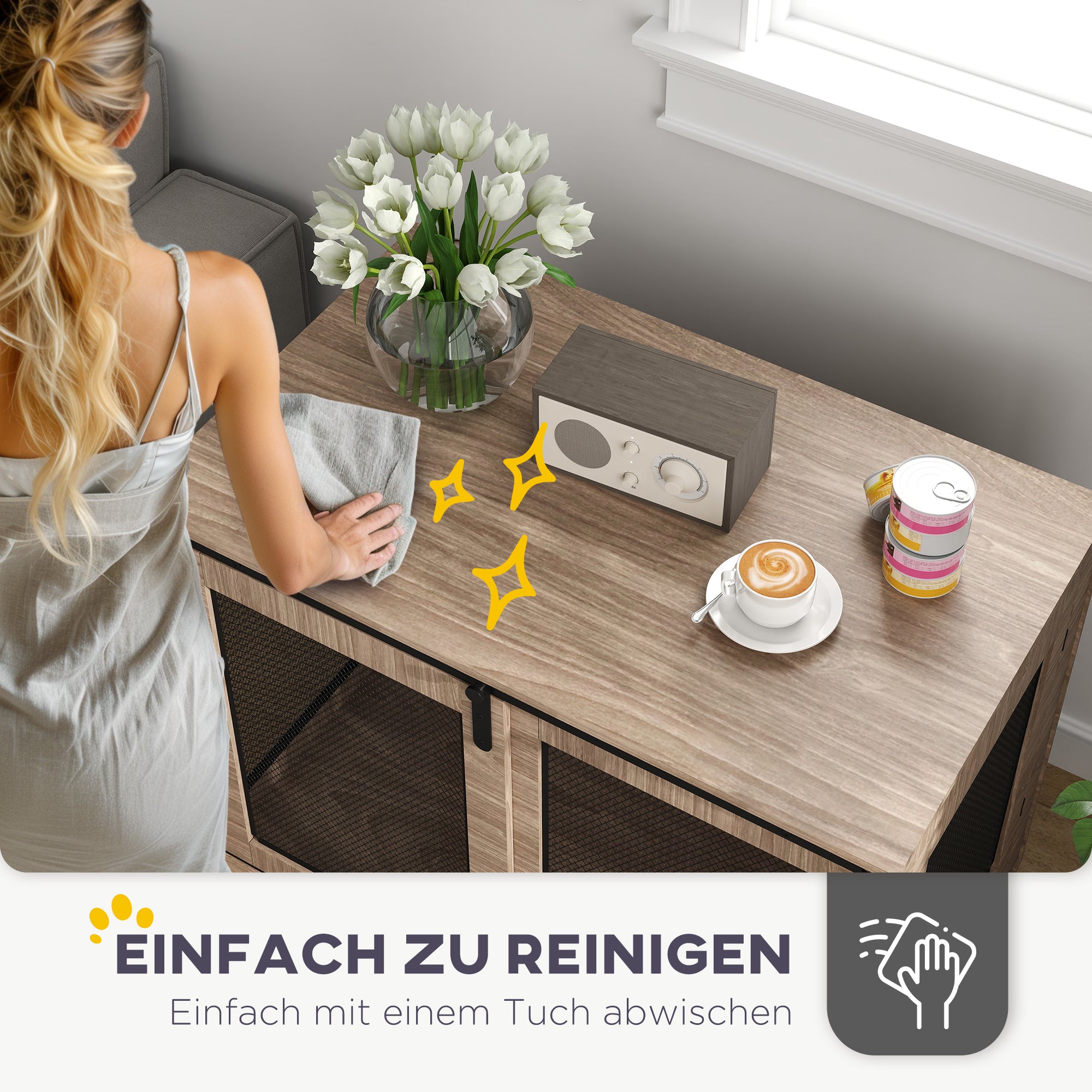 Dog Cage Furniture with 2 Lockable Sliding Doors Metal Elevated Dog Box for Home Indoor Dog House for Large Dogs up to 30 kg Side Table Dog Kennel 98 x 60 x 78 cm, Walnut