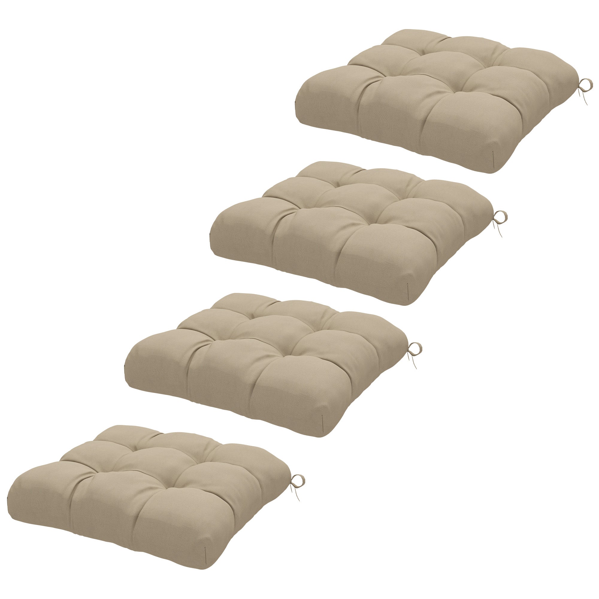 Set of 4 garden chair cushions, Tufted outdoor cushions, 10 cm padding with ties, dim. 48W x 48D cm, Khaki