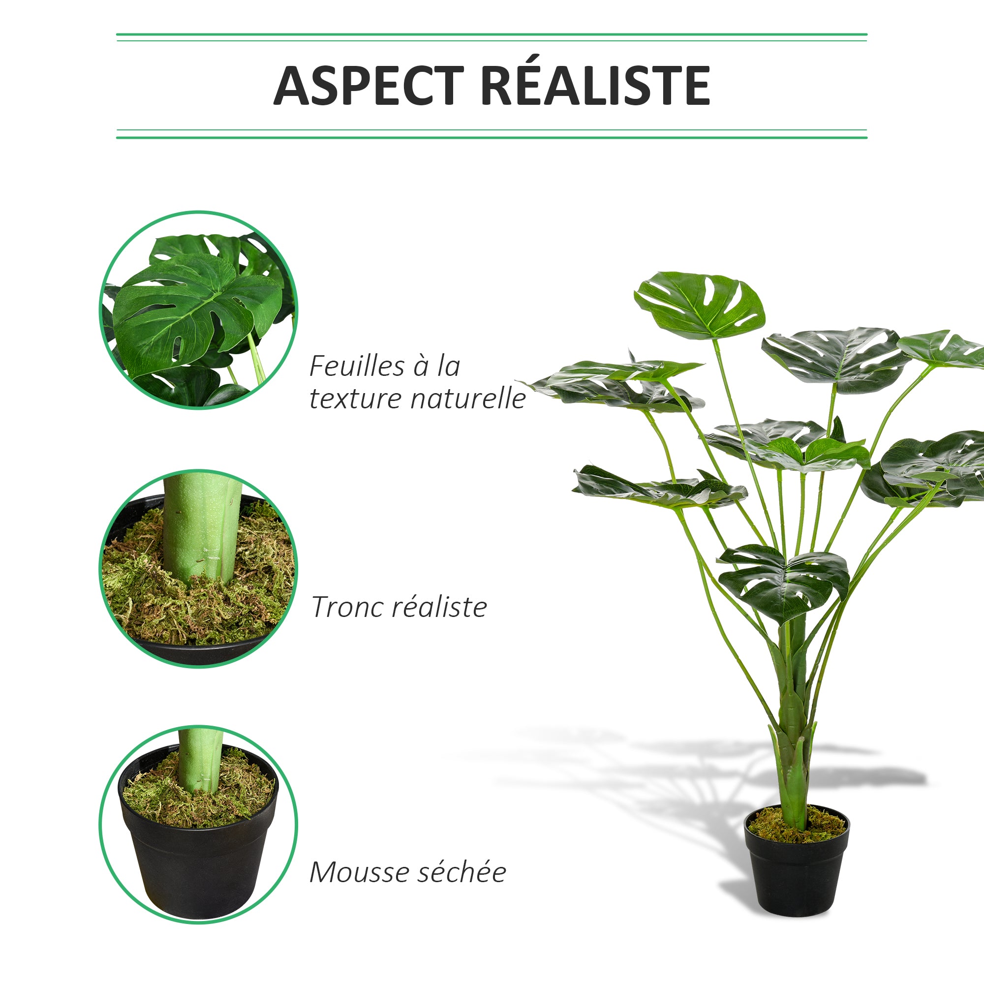 Artificial Plant Monstera Model Artificial Tree with 13 Leaves in Cement Pot, Indoor or Outdoor, Dim. Ø16 x 85H cm