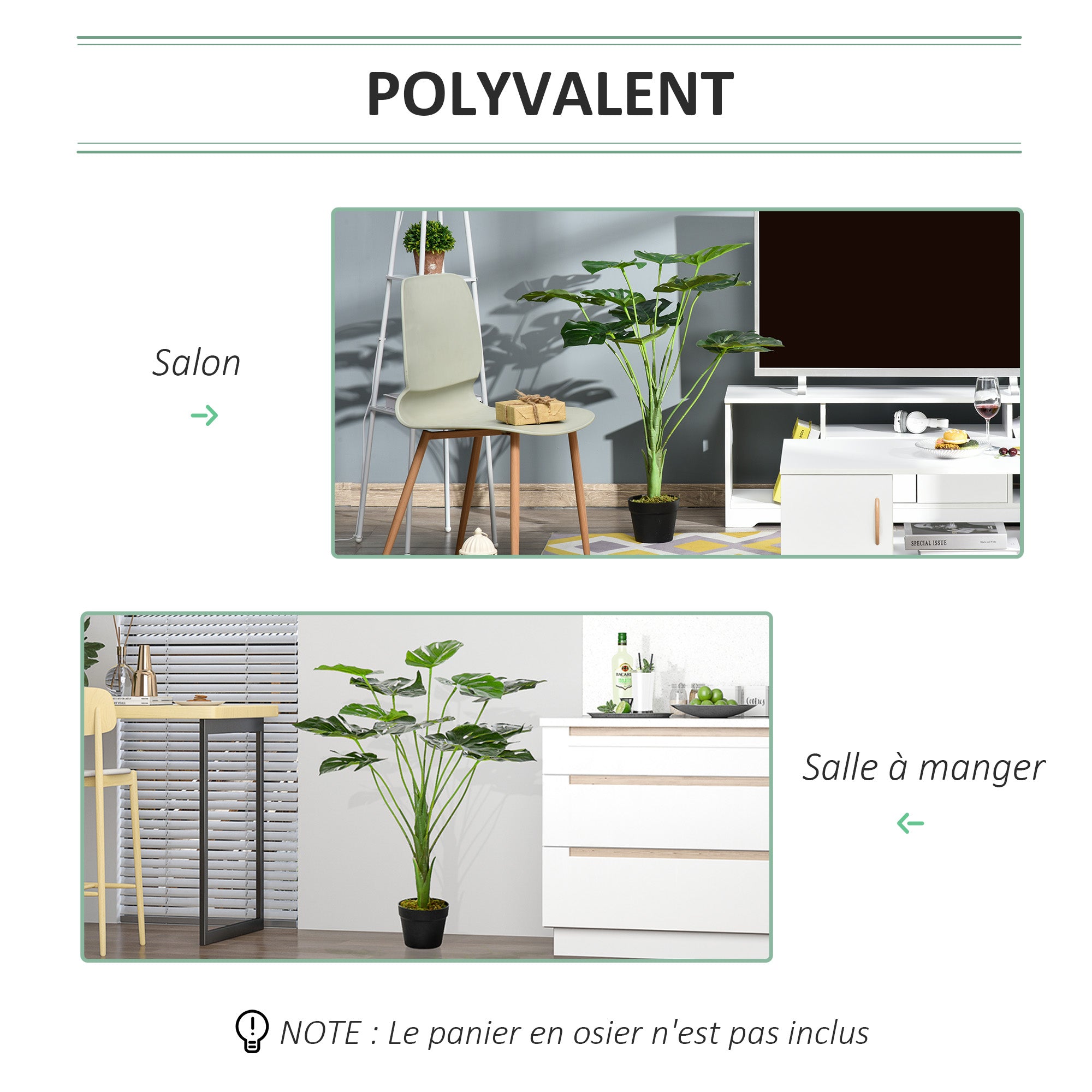 Artificial Plant Monstera Model Artificial Tree with 13 Leaves in Cement Pot, Indoor or Outdoor, Dim. Ø16 x 85H cm