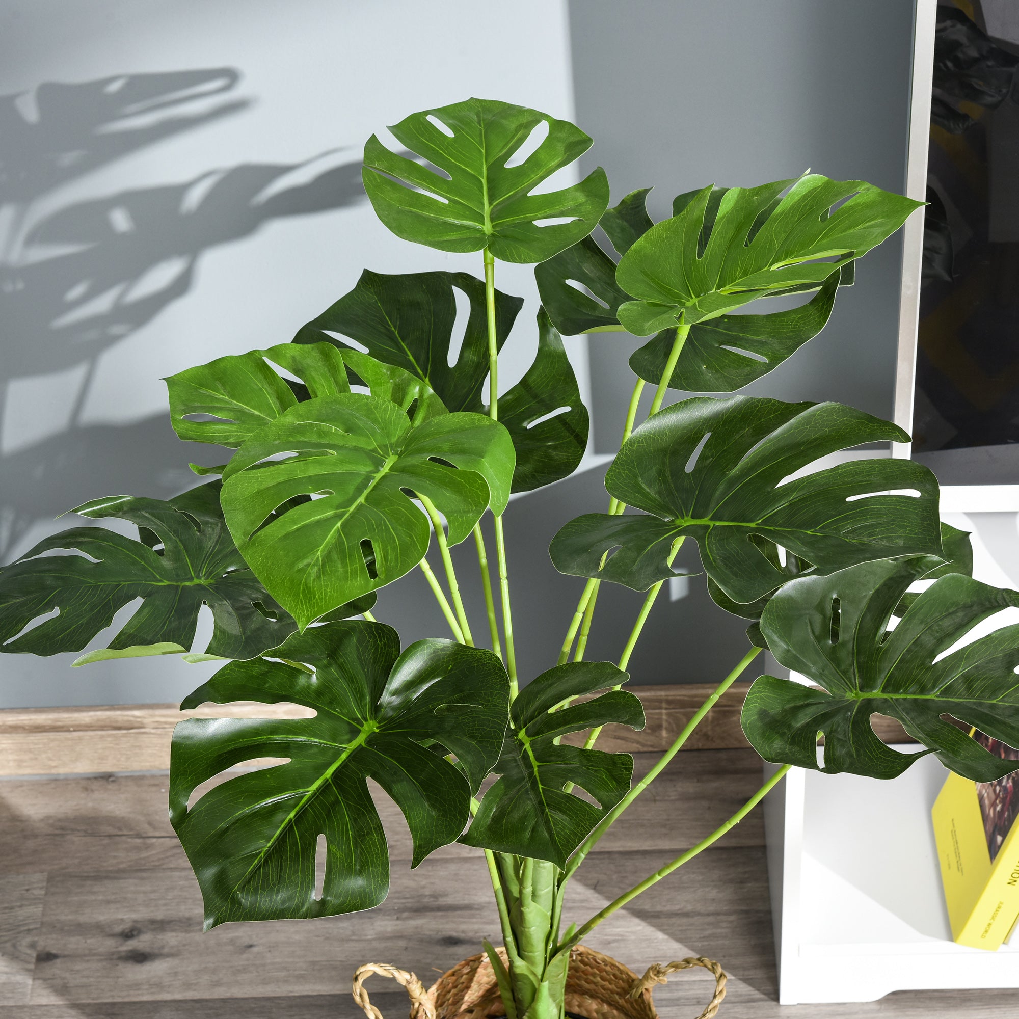 Artificial Plant Monstera Model Artificial Tree with 13 Leaves in Cement Pot, Indoor or Outdoor, Dim. Ø16 x 85H cm