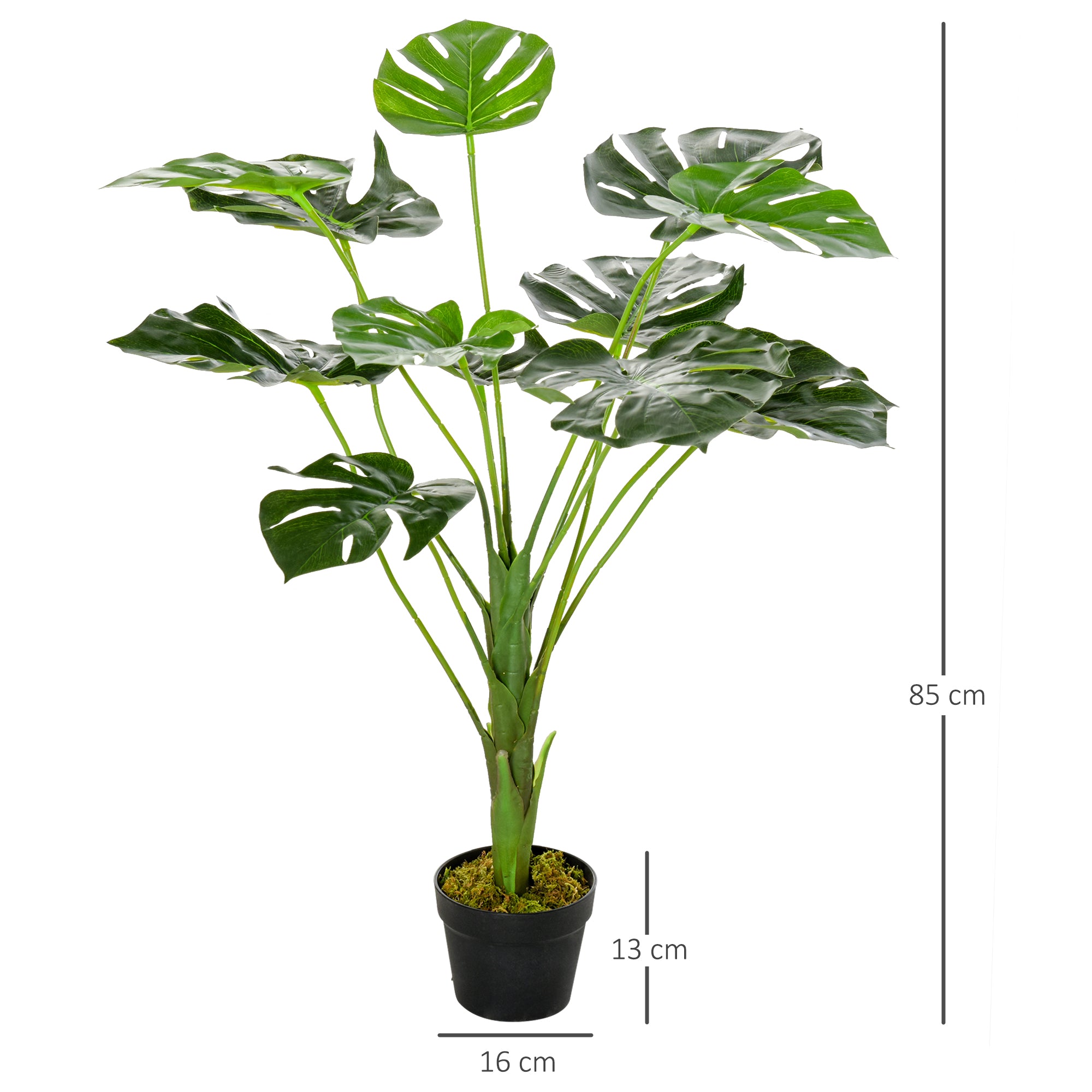 Artificial Plant Monstera Model Artificial Tree with 13 Leaves in Cement Pot, Indoor or Outdoor, Dim. Ø16 x 85H cm