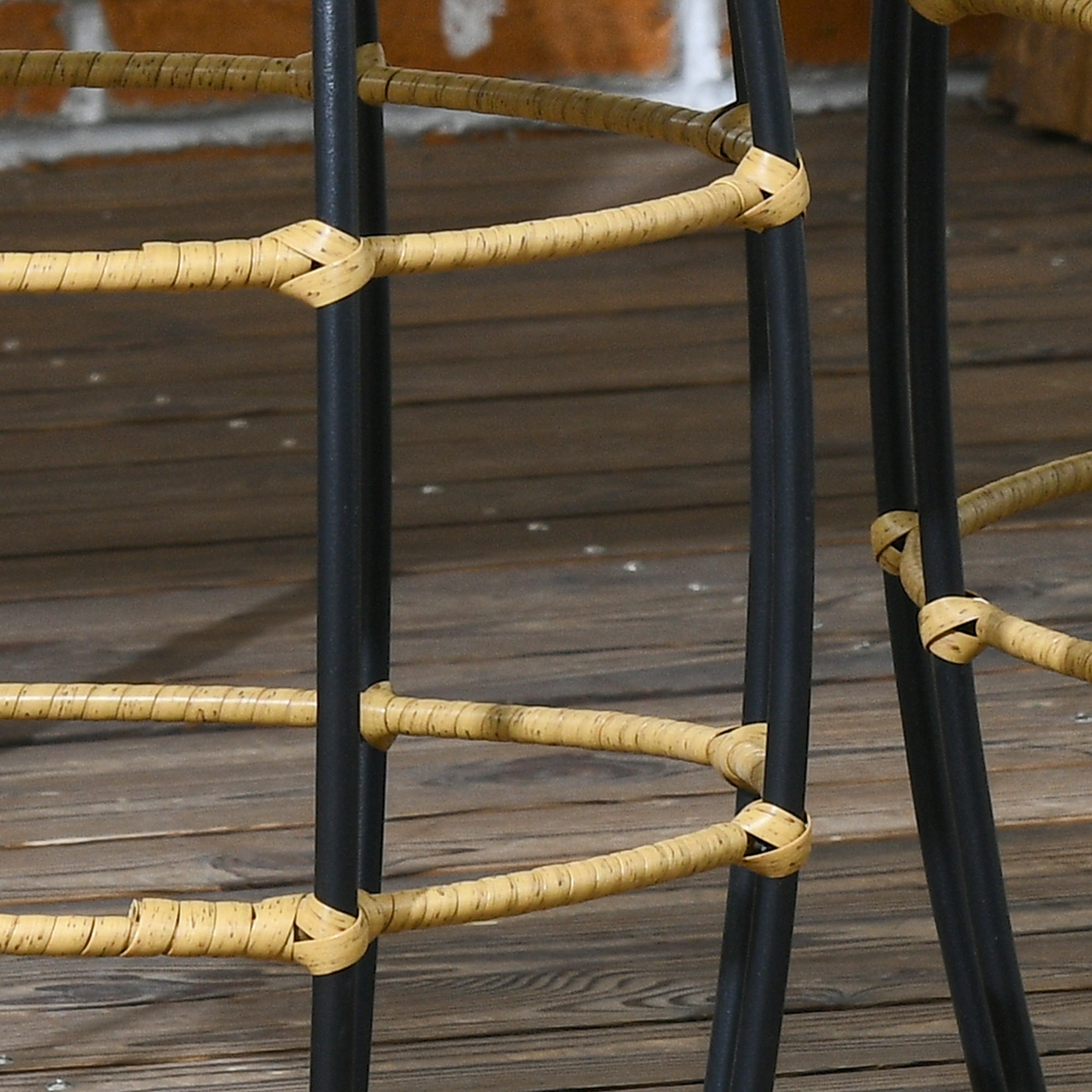 Rattan Side Table 2-Piece Set, Coffee Table, Stackable End Table, Hand-woven Coffee Table for Garden, Balcony, Steel, Khaki