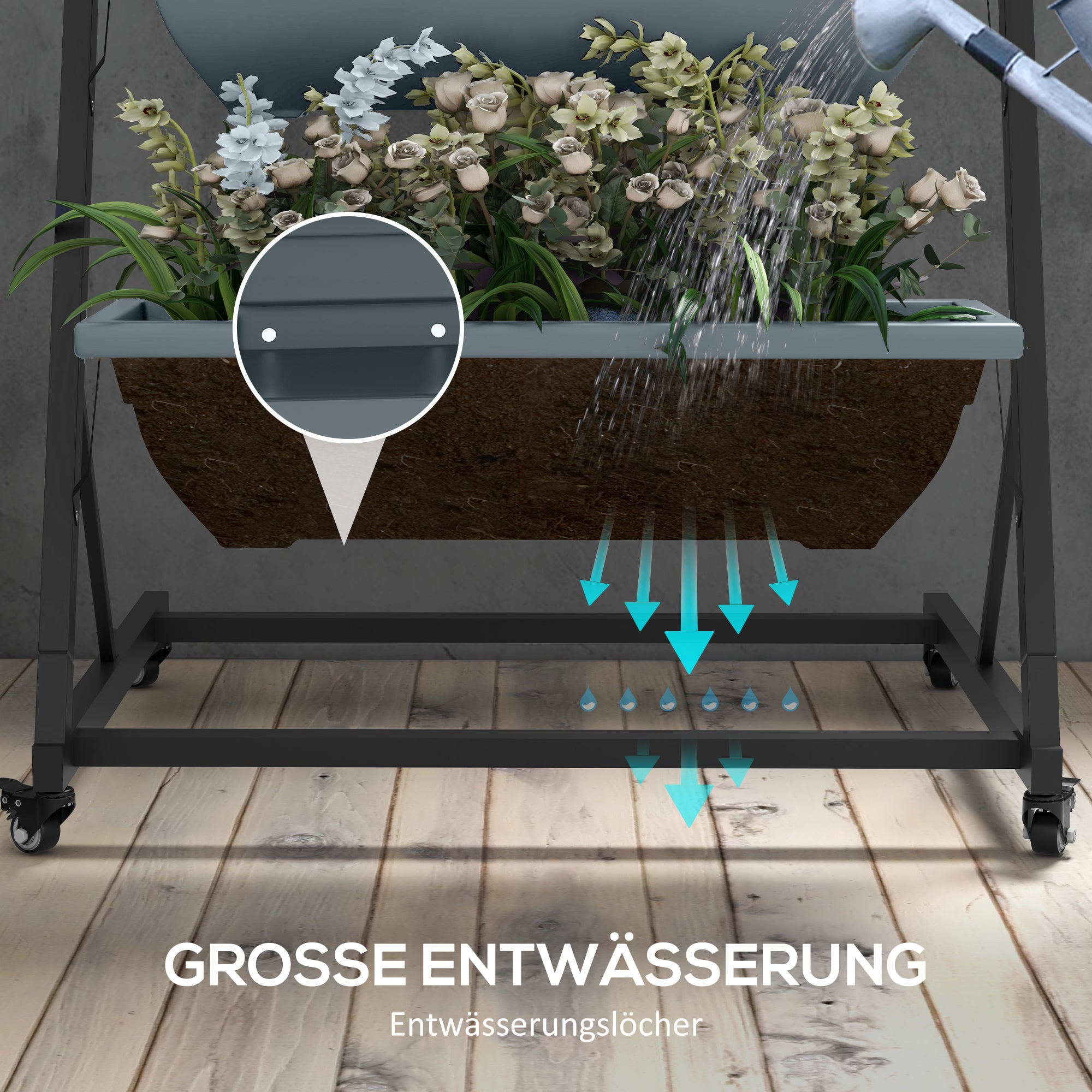 Plant Stand, Flower Stand with 5 Tiers, Plant Rack with Wheels, Flower Shelf with Holes Plant Stand for Garden, Steel, Gray, 65 x 67 x 145 cm
