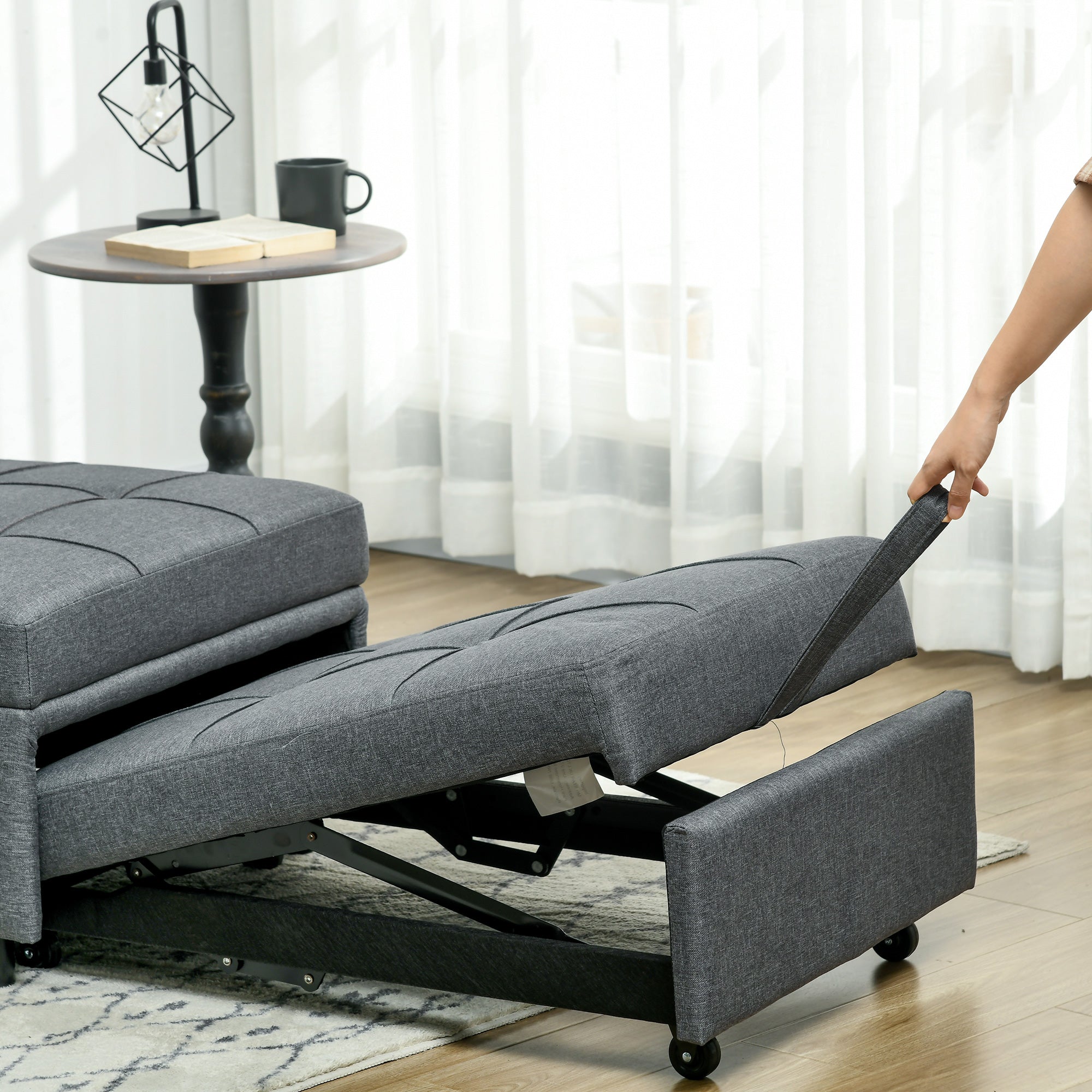 3-in-1 Convertible Single Armchair — Recliner, Ottoman & Single Sofa Bed, Adjustable Back, Padded Seat and Pillow, Gray