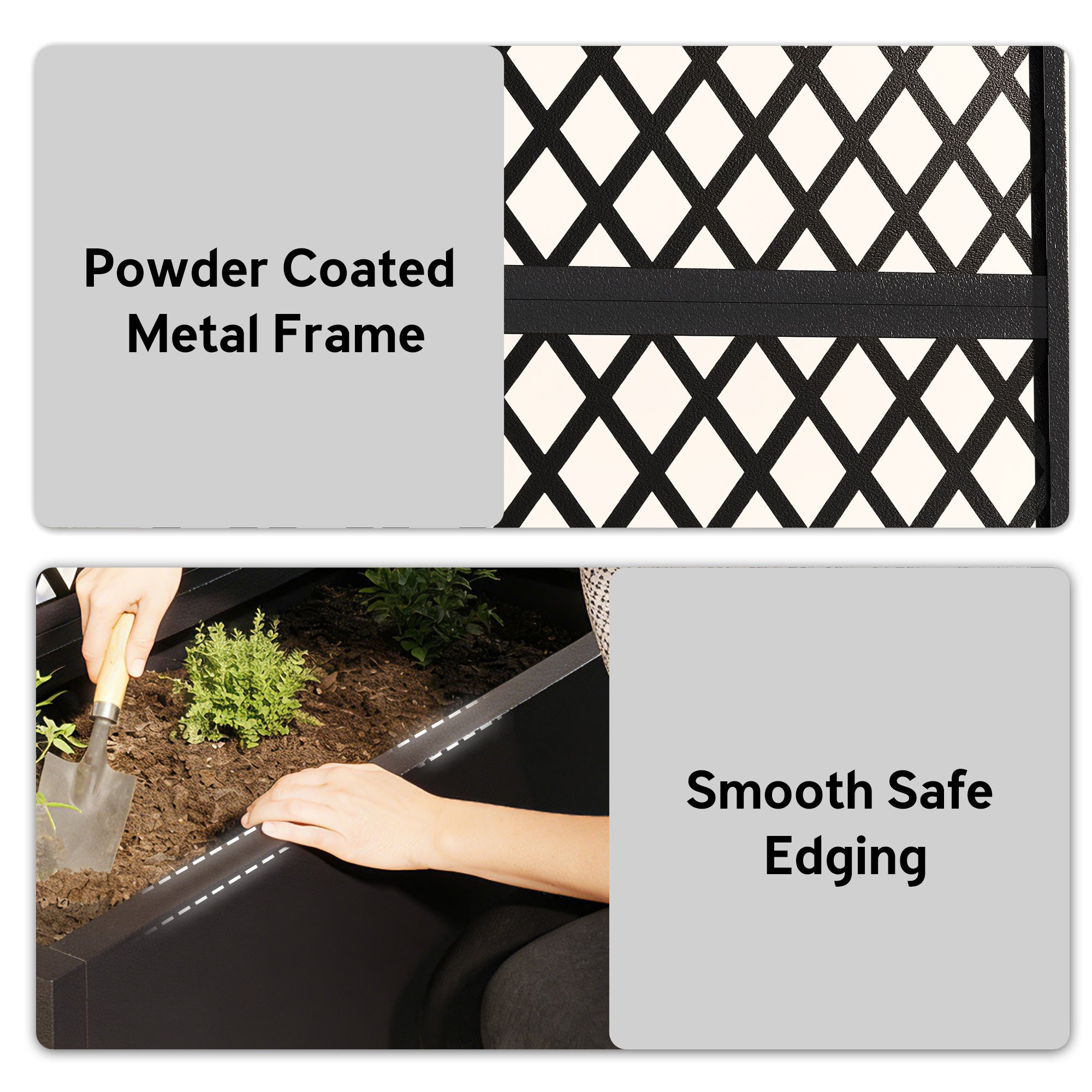 Metal Planter Box with Trellis, 35.4 x 14.8 x 70.9 in — Black