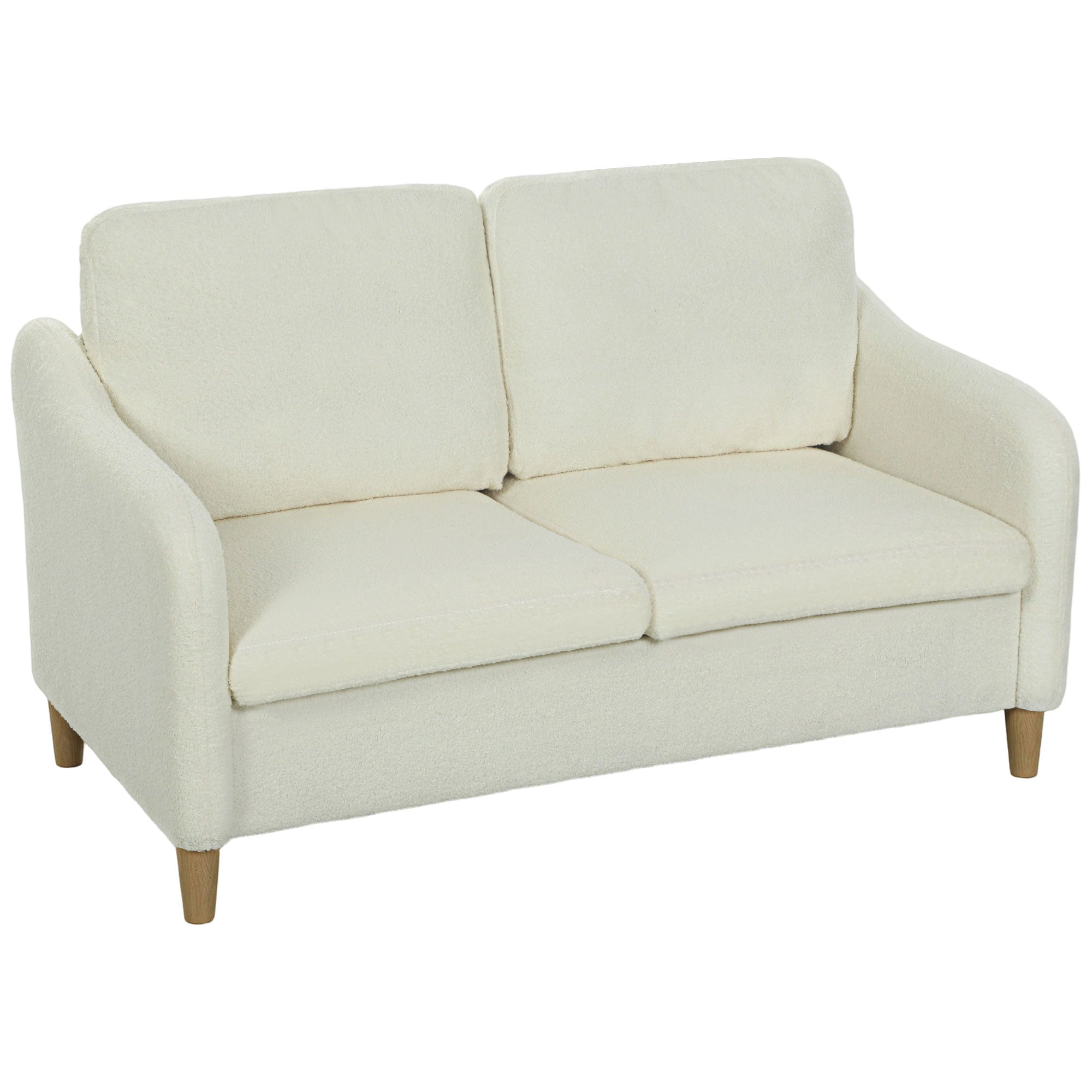 2-Seater Sherpa Upholstered Sofa — Removable Covers, Eucalyptus Legs, Space-Saving, 54 x 27 x 32 in, Cream