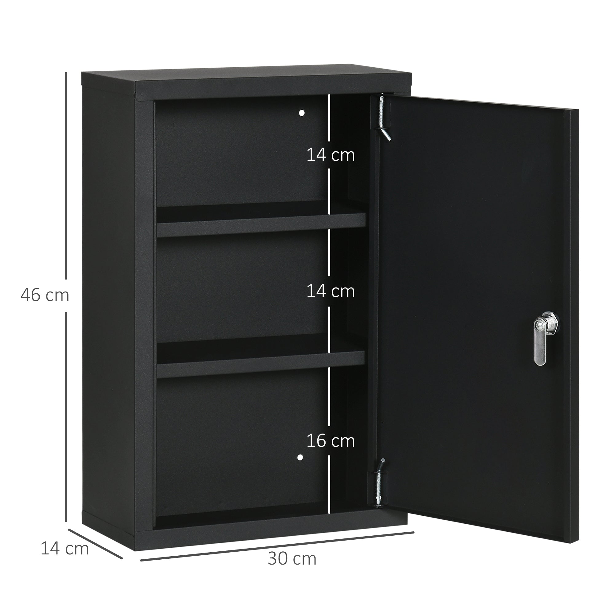 Wall-mounted Medicine Cabinet with 2 Shelves and 2 Security Keys, Home Steel Medicine Cabinet, 30x14x46 cm, Black