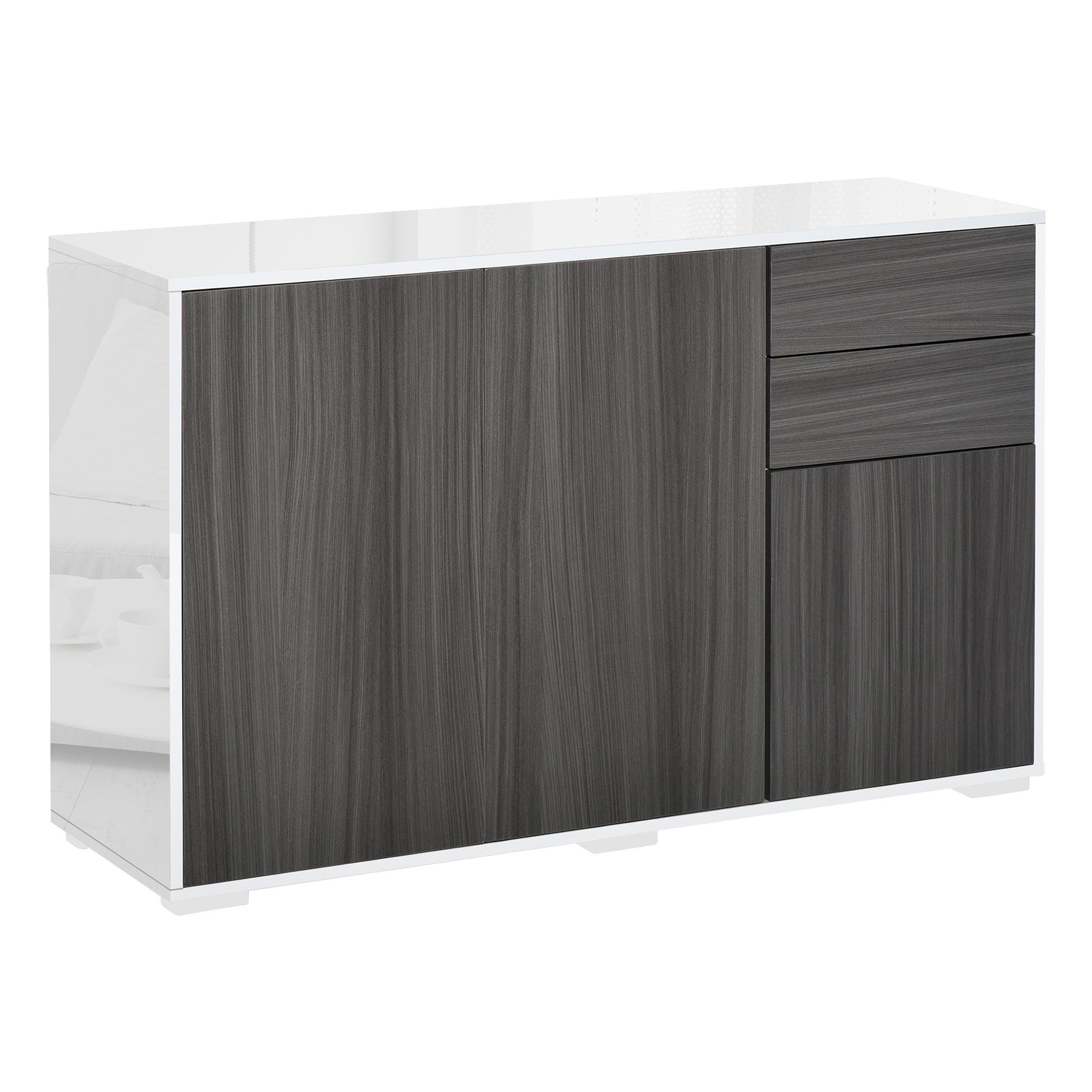 Multi-Purpose Cabinet for Living Room, Kitchen, Office, 2 Drawers and 2 Cabinets with Push-to-Open, Gray