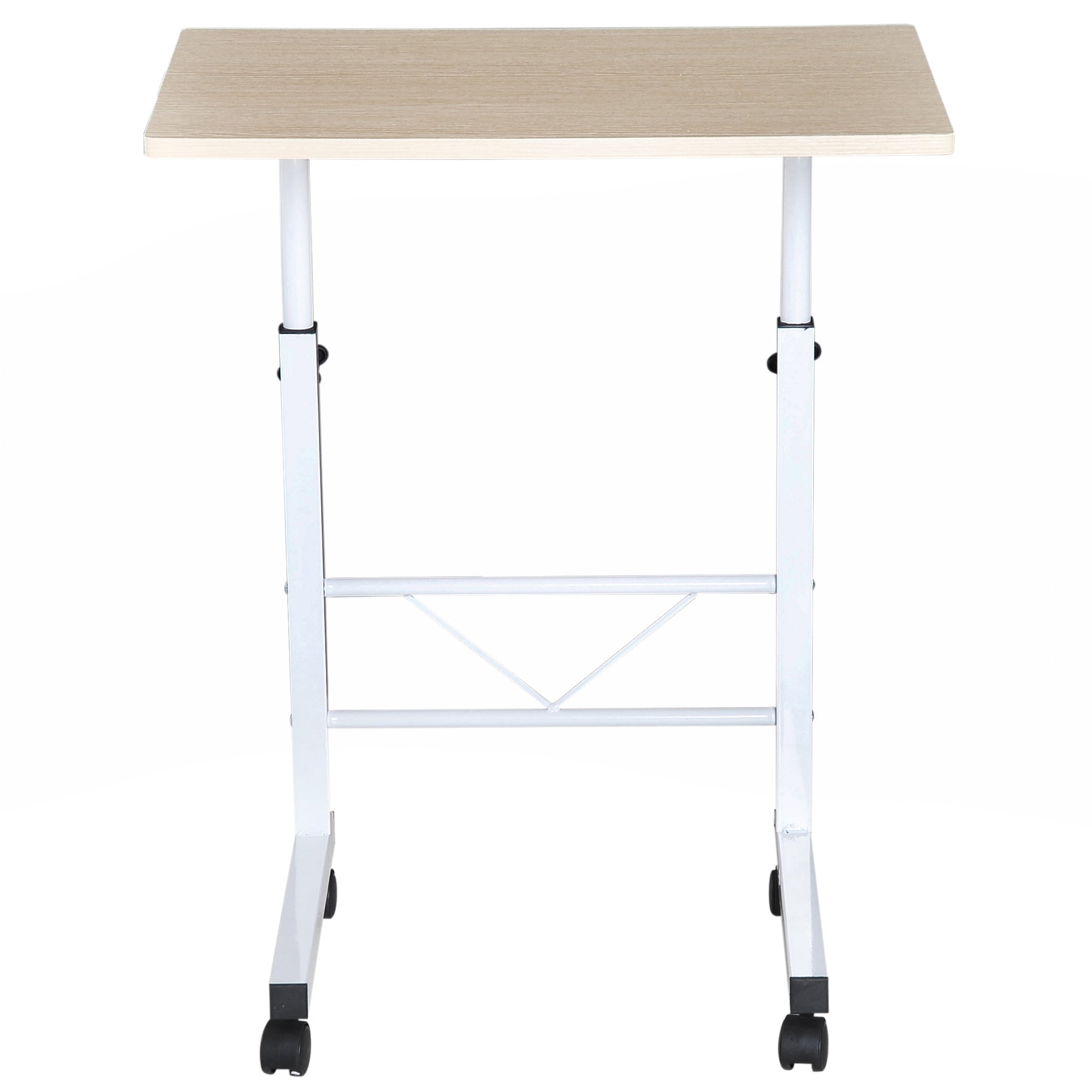 Side Table Height Adjustable Coffee Table Mobile End Desk with Wheels Locking Brakes C Tables Chipboard Steel Iron Plastic White Maple 60 x 40 x 68-78 cm