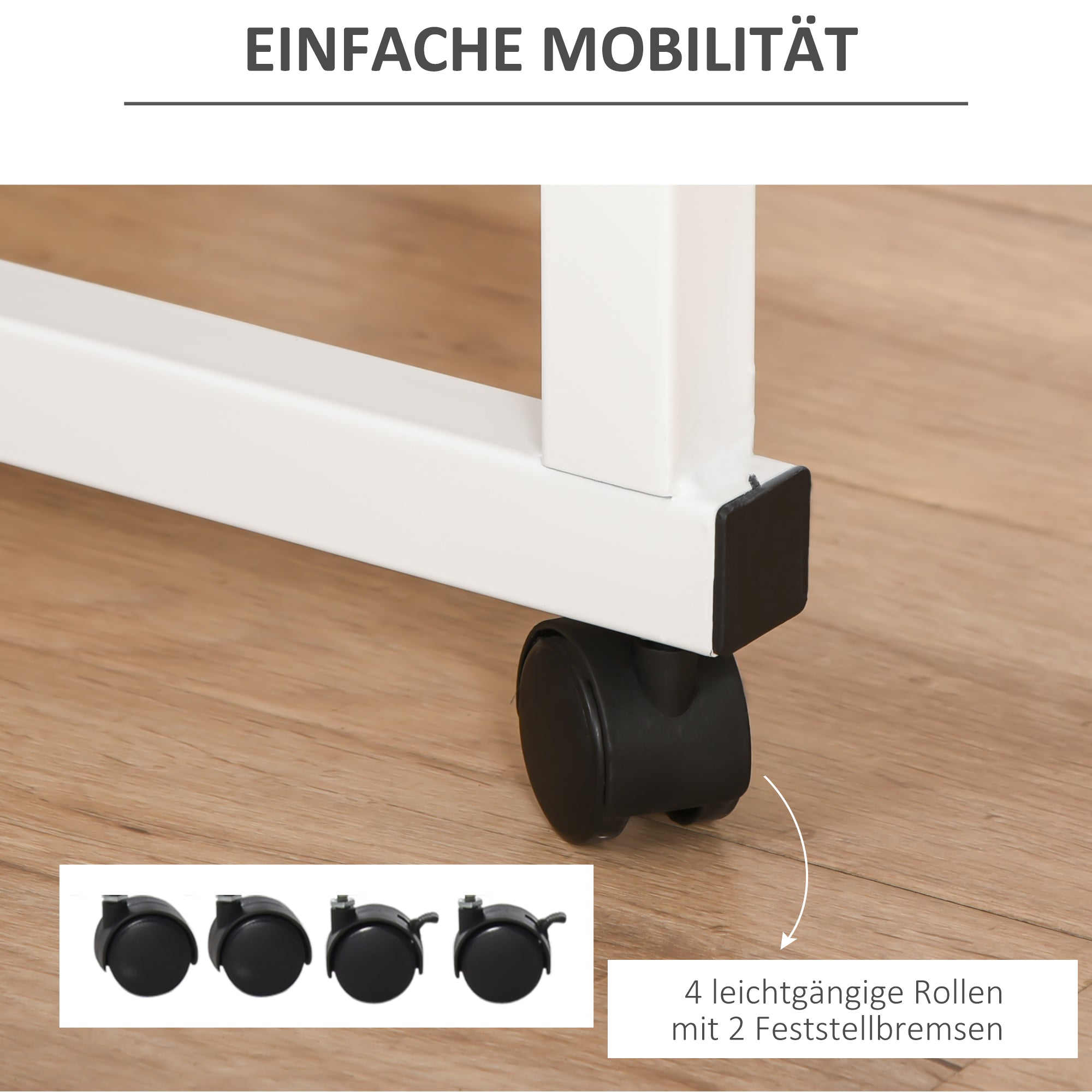 Side Table Height Adjustable Coffee Table Mobile End Desk with Wheels Locking Brakes C Tables Chipboard Steel Iron Plastic White Maple 60 x 40 x 68-78 cm