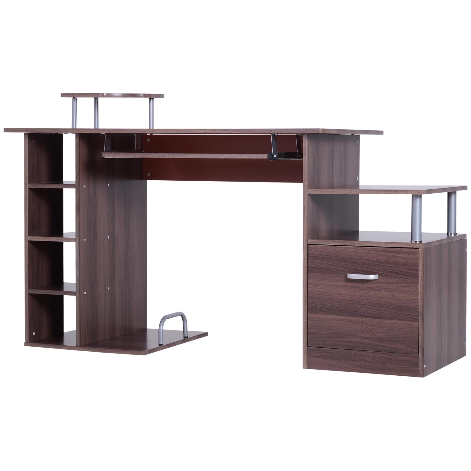 Computer Desk 120 cm Writing Desk with Multiple Shelves Drawer Keyboard Tray Monitor Printer CPU Stands 152x60x88 cm Brown