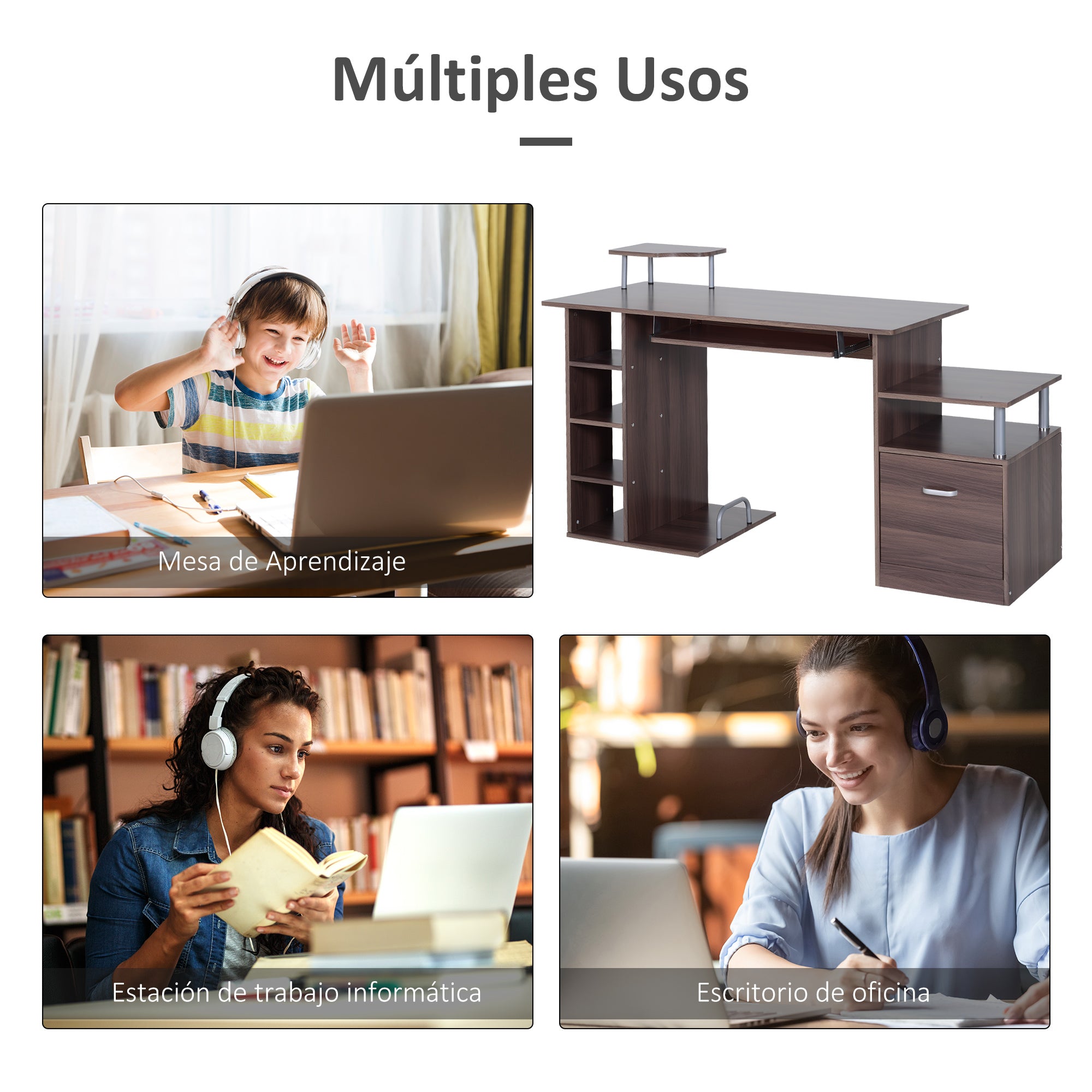 Computer Desk 120 cm Writing Desk with Multiple Shelves Drawer Keyboard Tray Monitor Printer CPU Stands 152x60x88 cm Brown