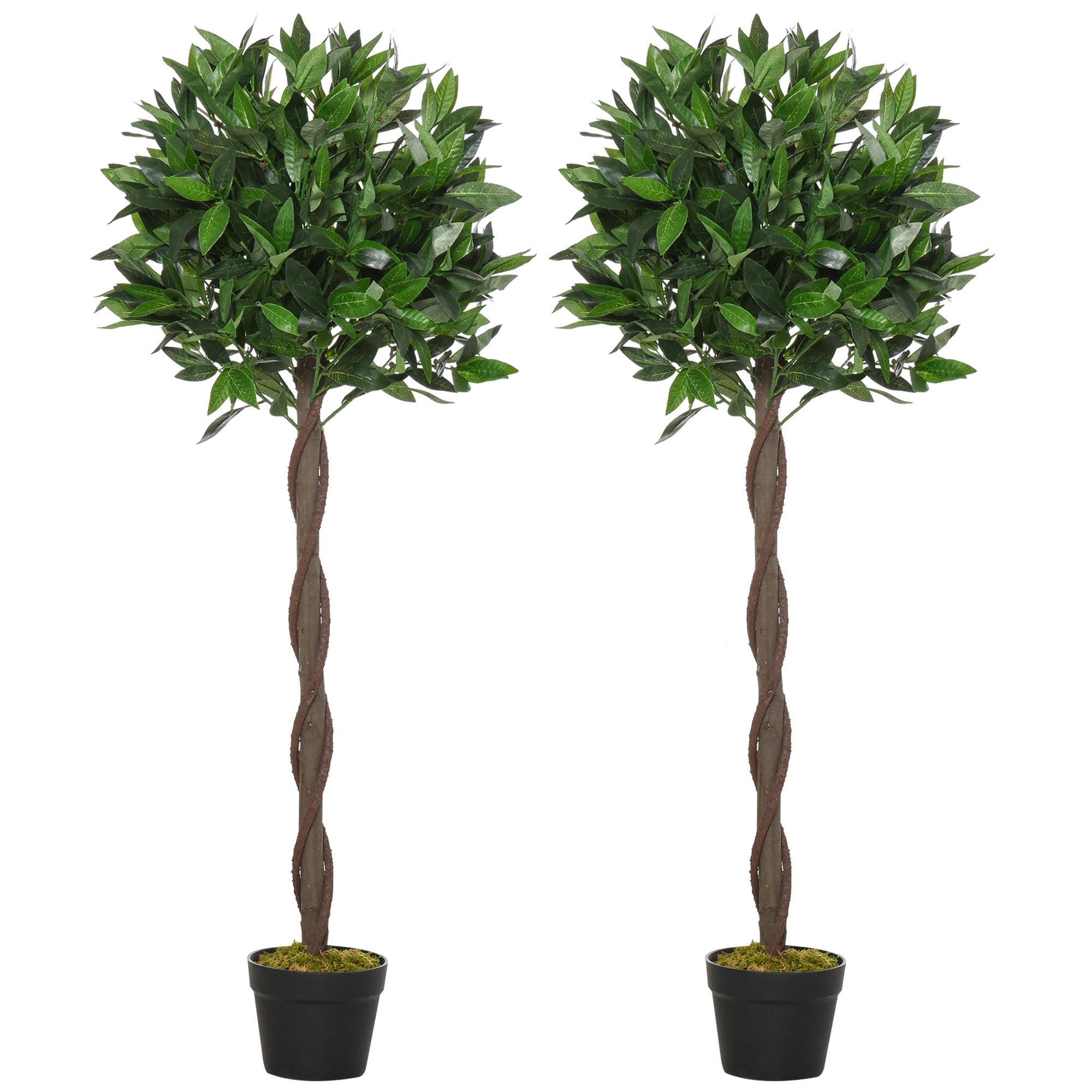 Set of 2 Artificial Laurel Trees, 120 cm Artificial Plants in Cement Pots, Indoor Plant, Artificial Plants for Indoor, Outdoor, Decorative Plants, Green